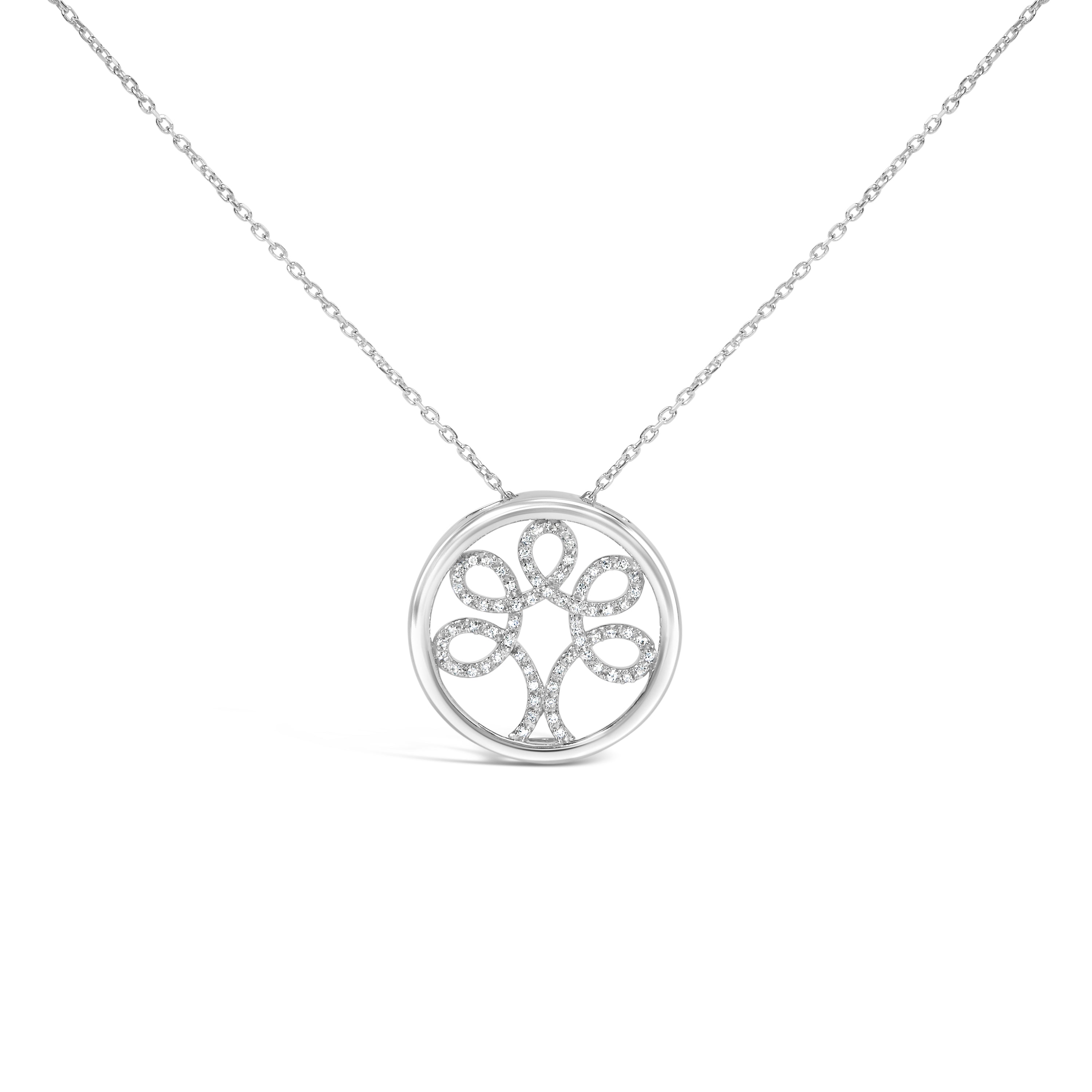 .925 Sterling Silver 1/10 Cttw Diamond Tree of Life Pendant Necklace I-J Color, I3 Clarity on sale at MyriadMart