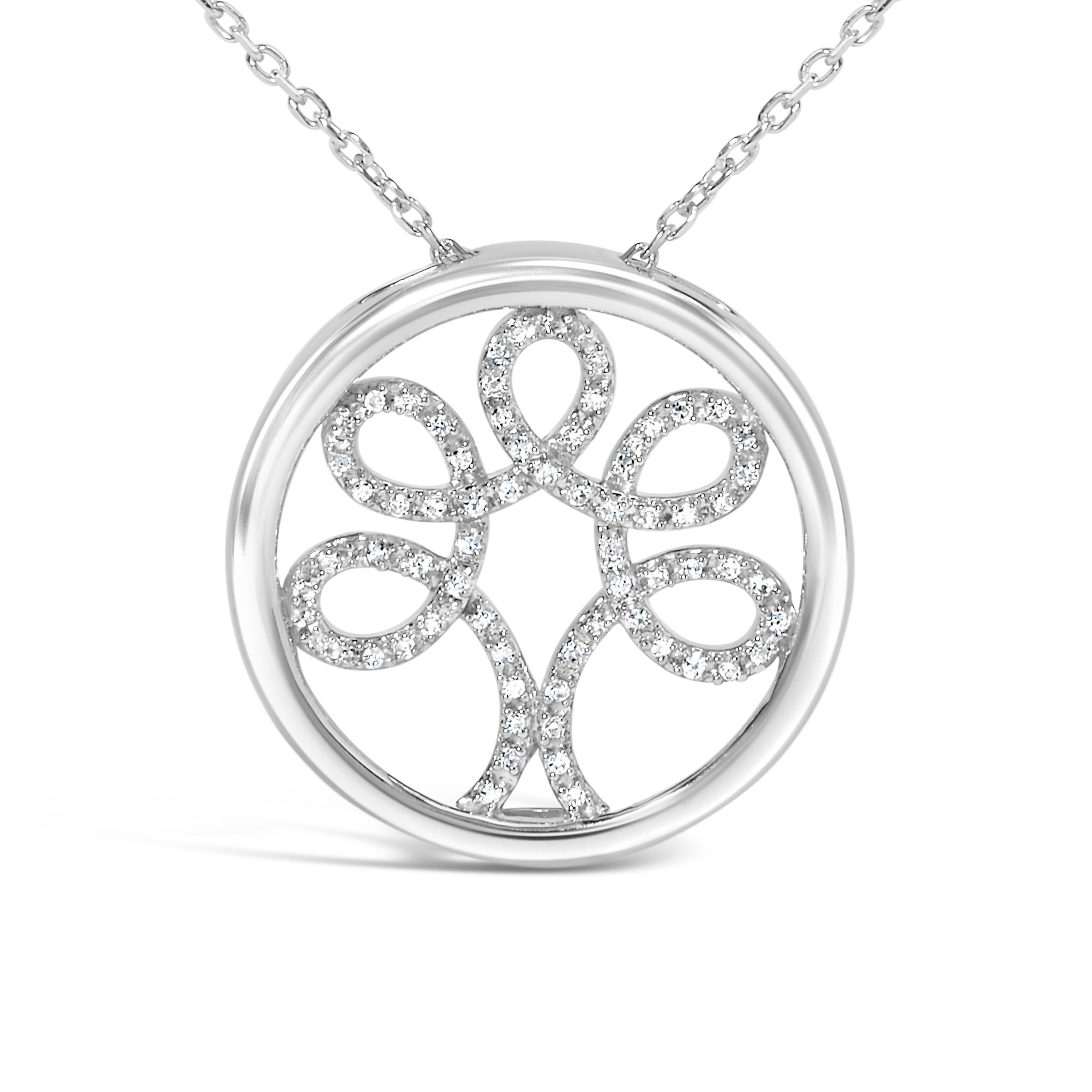 .925 Sterling Silver 1/10 Cttw Diamond Tree of Life Pendant Necklace I-J Color, I3 Clarity on sale at MyriadMart