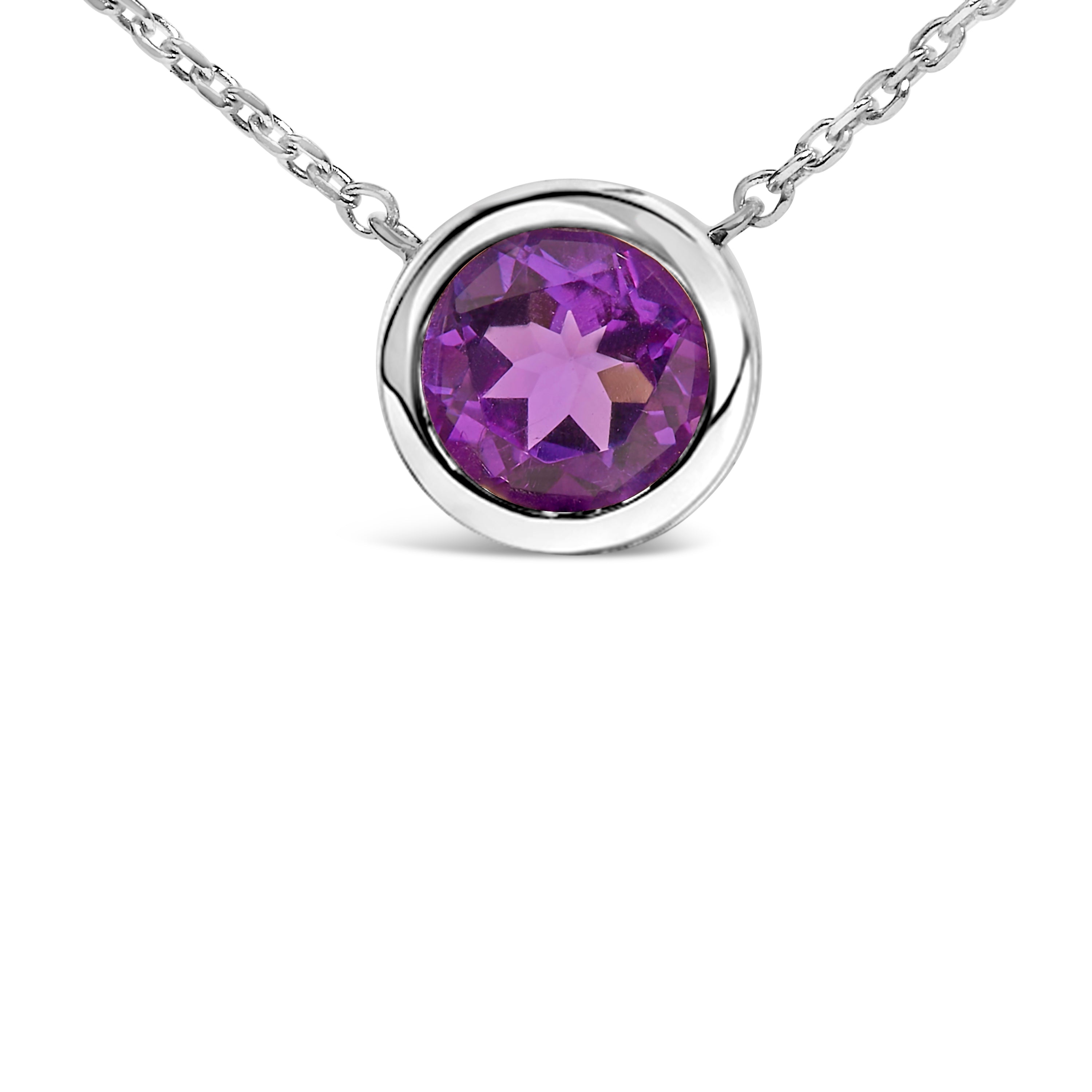 .925 Sterling Silver 7MM Bezel Set Created Purple Amethyst Pendant Necklace - 18" Inches on sale at MyriadMart