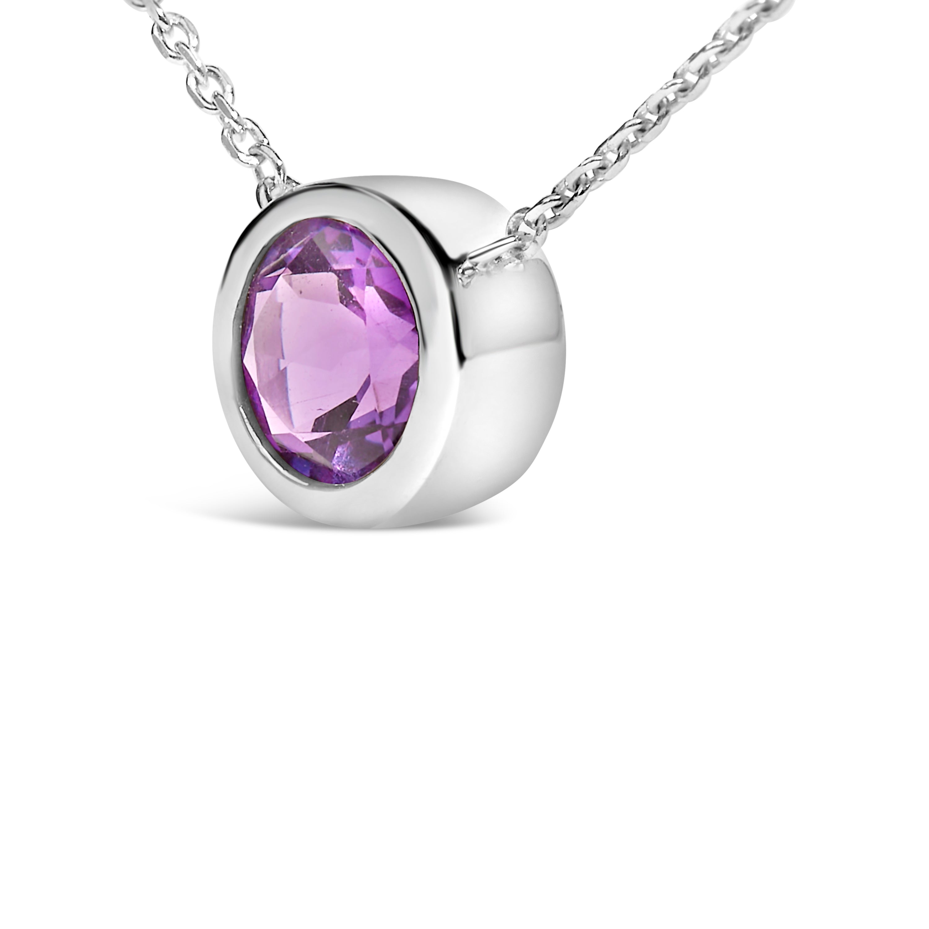 .925 Sterling Silver 7MM Bezel Set Created Purple Amethyst Pendant Necklace - 18" Inches on sale at MyriadMart