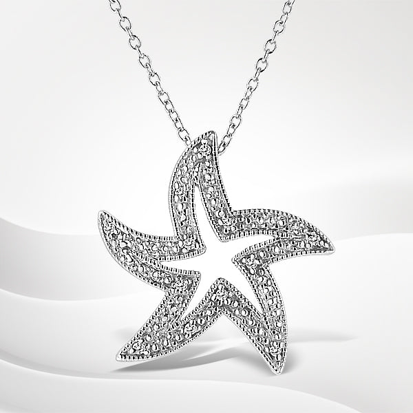 .925 Sterling Silver Prong-Set Diamond Accent Starfish 18" Pendant Necklace I-J Color, I1-I2 Clarity on sale at MyriadMart