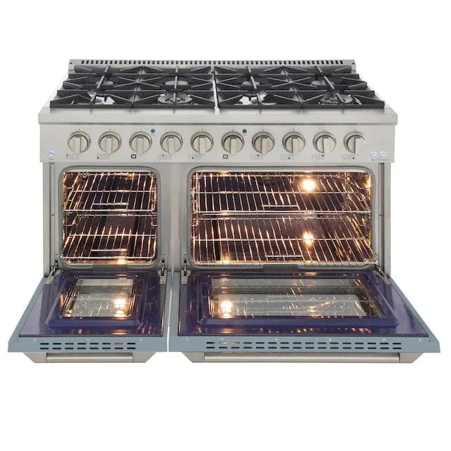 Kucht 48" Propane Range in Stainless Steel, Light Blue Doors, KNG481/LP-LB on sale at MyriadMart