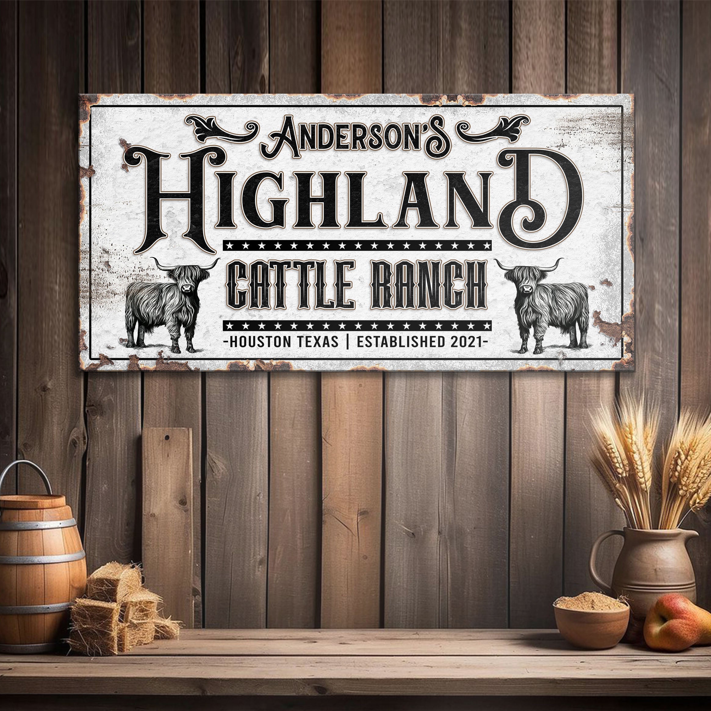 Personalized Highland Cattle Ranch Sign II on sale at MyriadMart