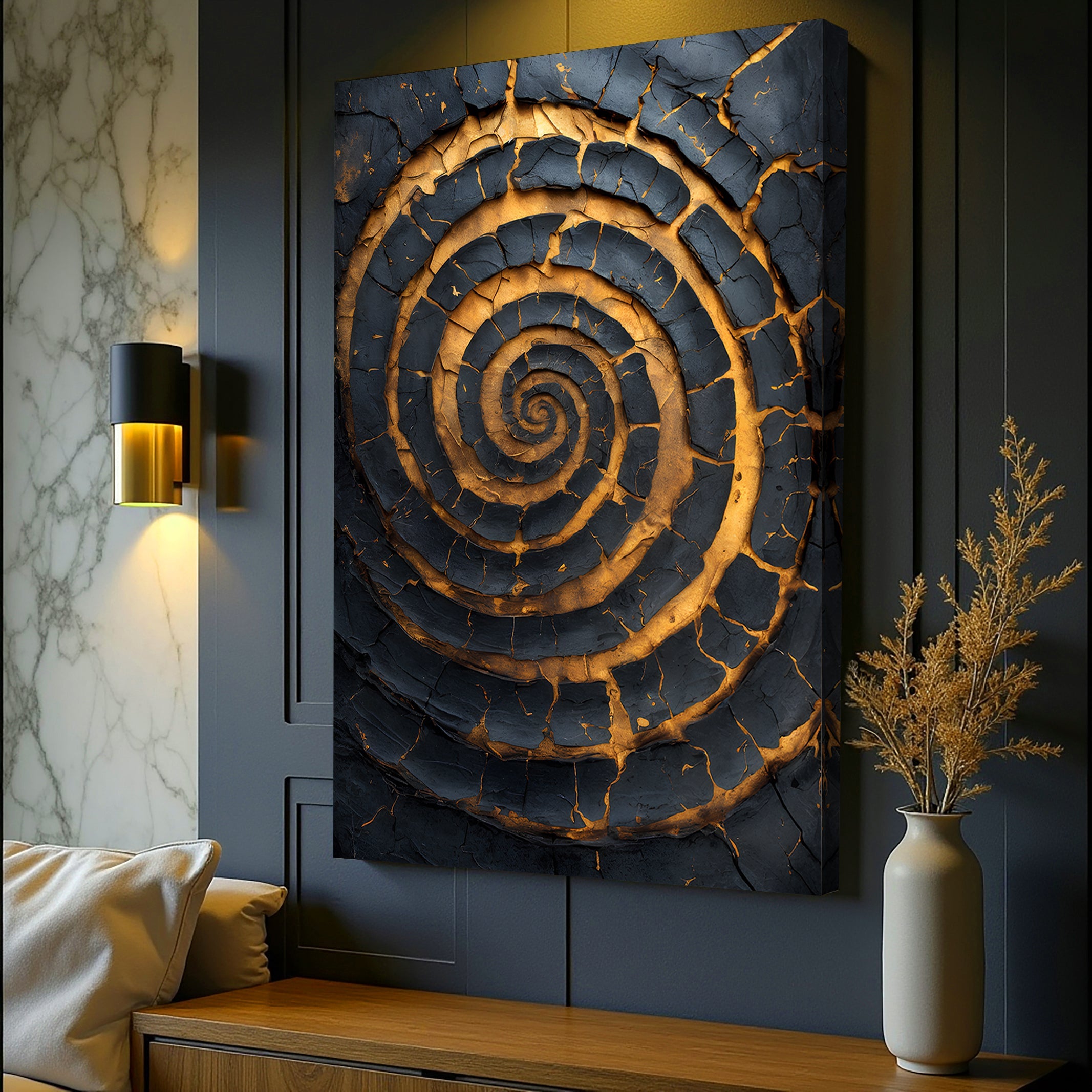 Black and Gold Spiral Wall Art on sale at MyriadMart