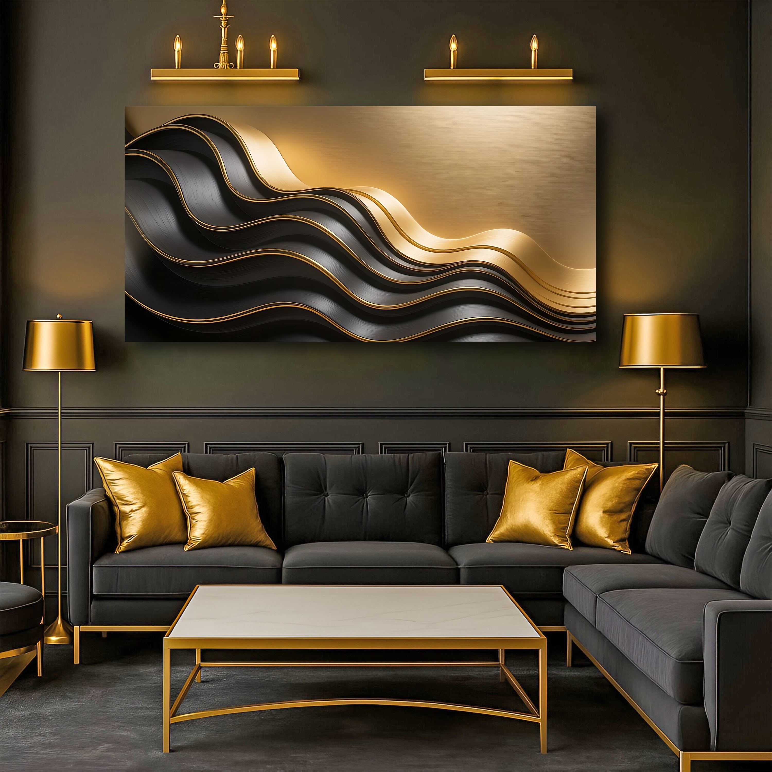 Black and Gold Minimalist Abstract Wall Art IV on sale at MyriadMart