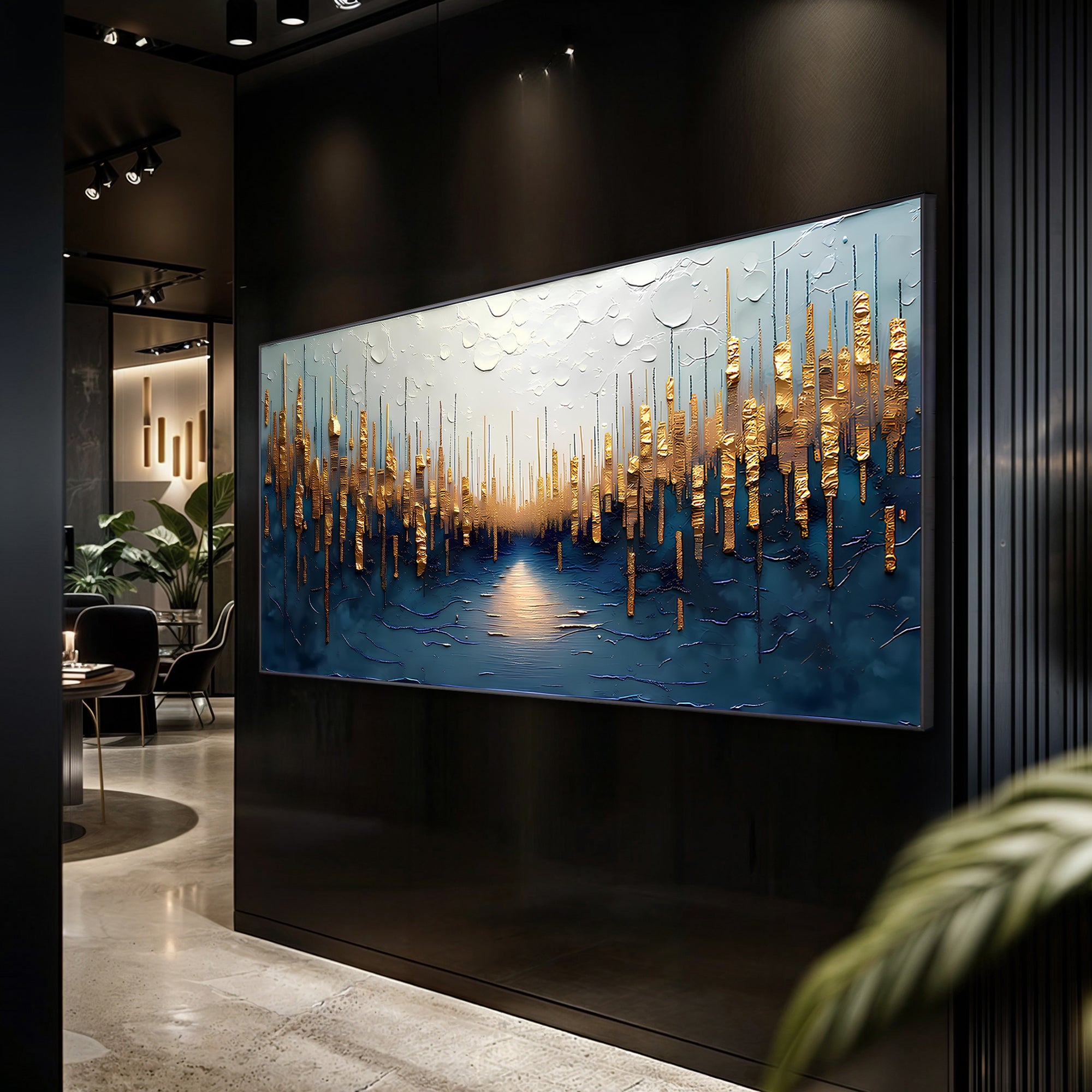 Golden Forest Reflection Abstract Impasto Wall Art on sale at MyriadMart