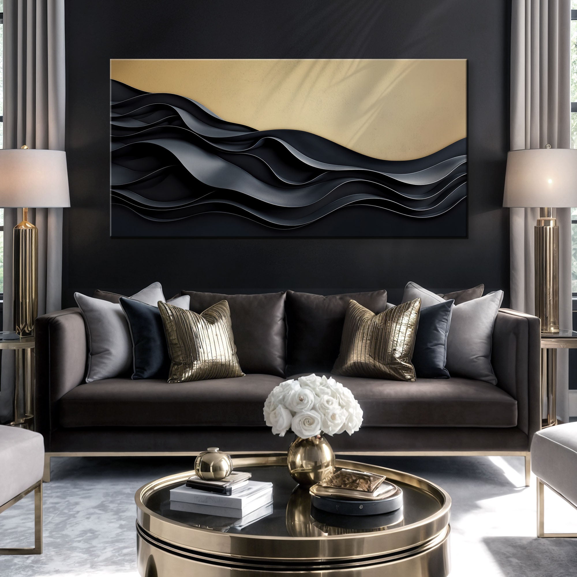 Black and Gold Minimalist Abstract Wall Art II on sale at MyriadMart