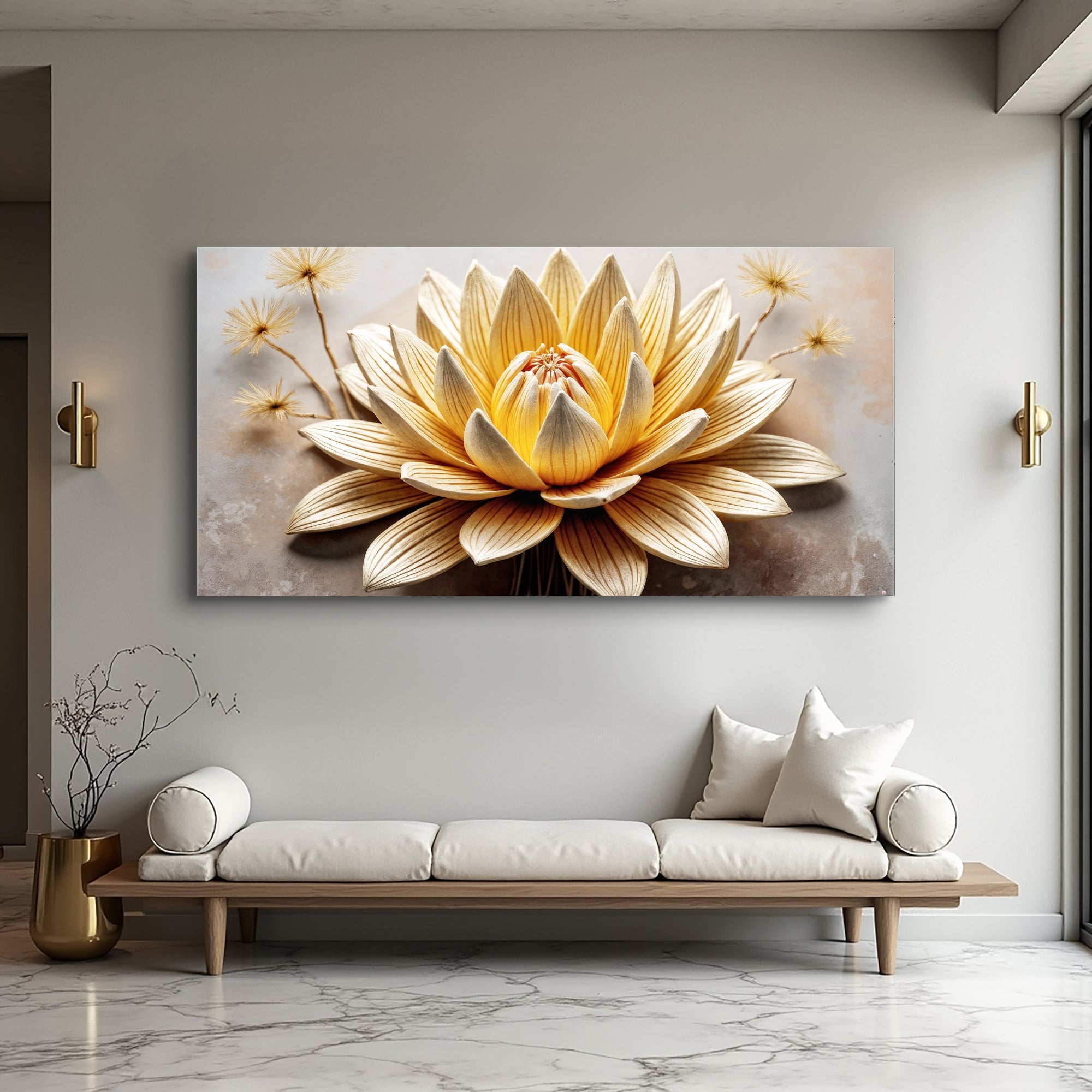 Golden Lotus Minimalist Abstract Wall Art II on sale at MyriadMart