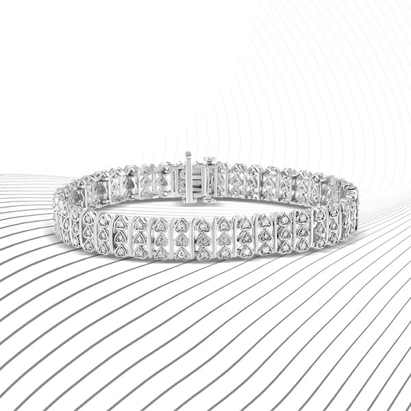 .925 Sterling Silver 1.00 Cttw Diamond Multi Row Heart Link Bracelet H-I Color, I1-I2 Clarity - 7.25" Inches on sale at MyriadMart
