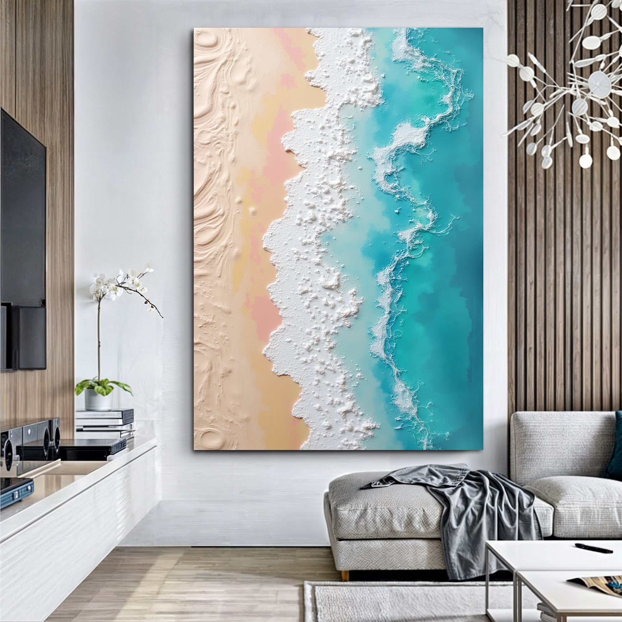 3D Minimalist Pink and Blue Ocean Wall Art on sale at MyriadMart