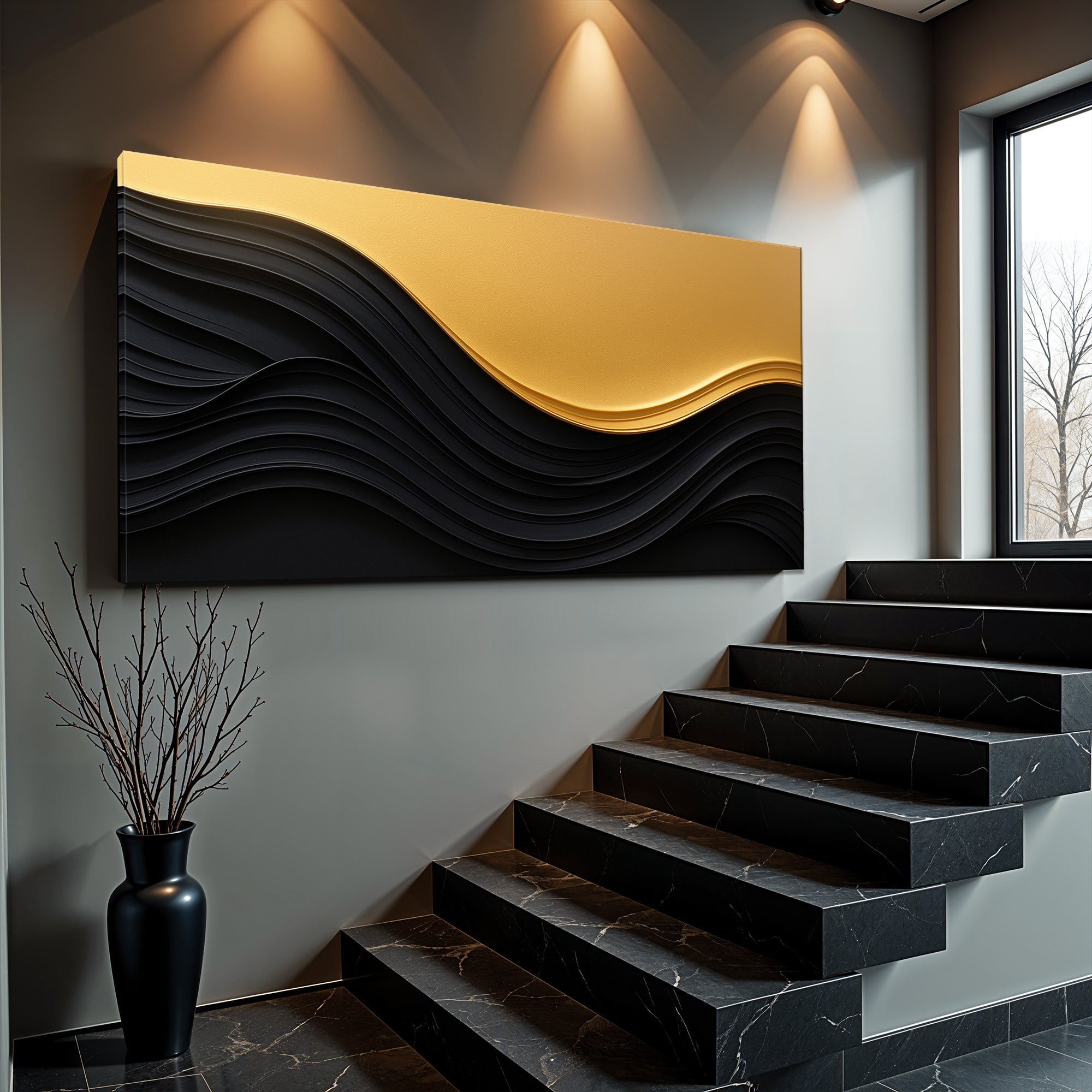 Black And Gold Minimalist Abstract VI on sale at MyriadMart