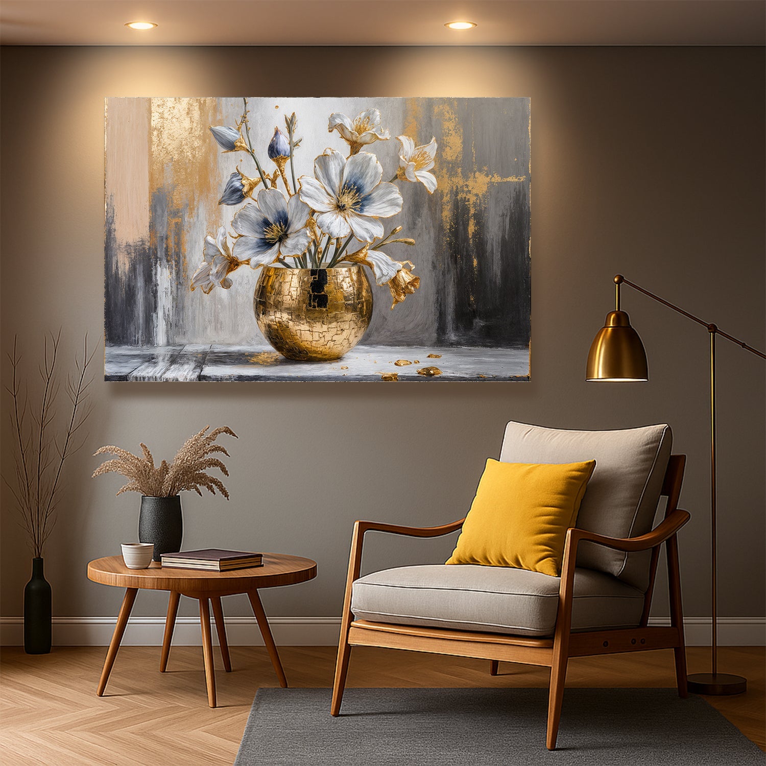 Magnolia Bloom in Gold Abstract Wall Art on sale at MyriadMart