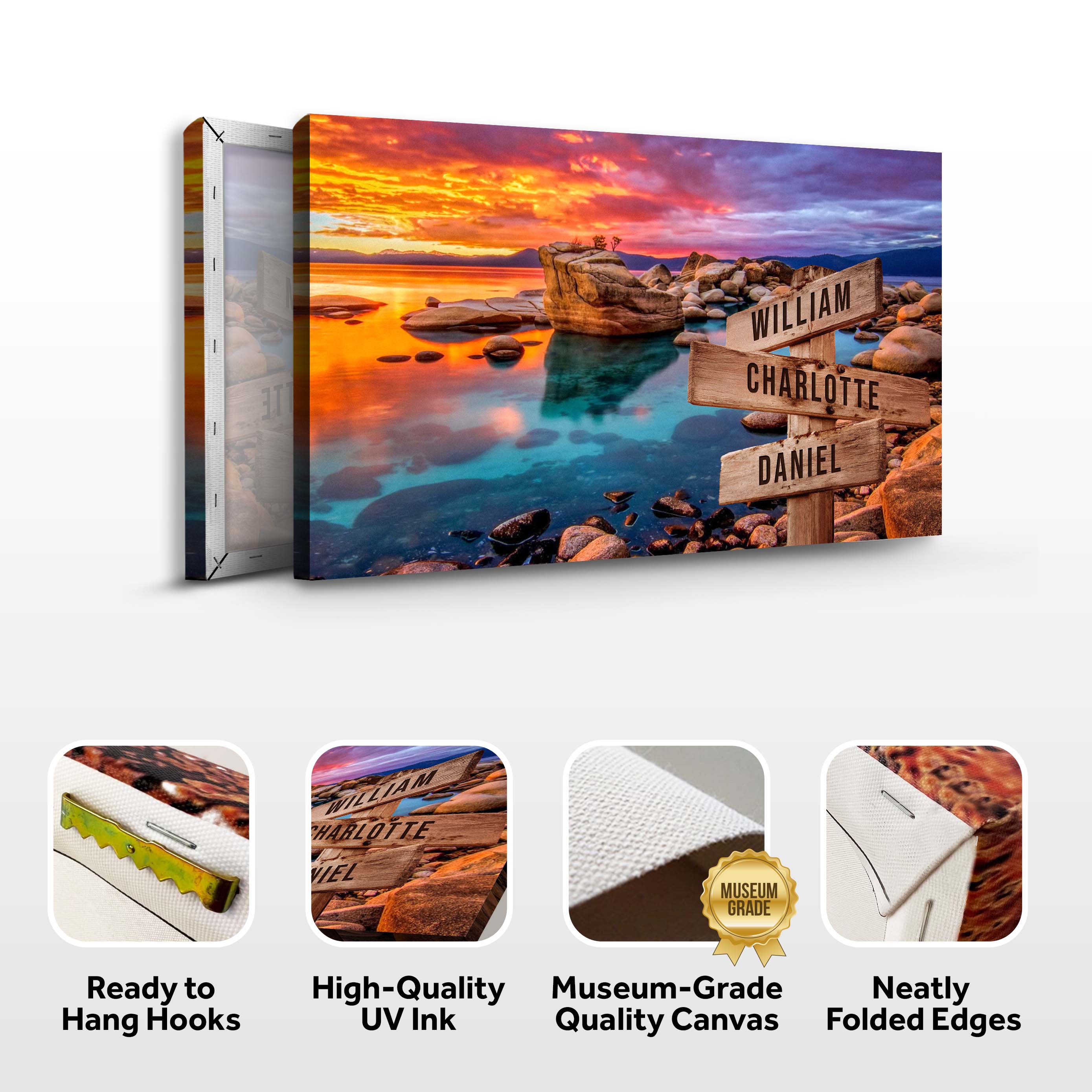 Sunset Beach Skies Family Names Sign on sale at MyriadMart