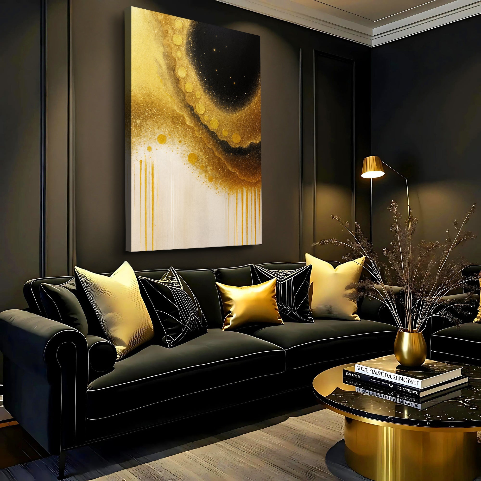 Minimalist Black and Gold Wall Art on sale at MyriadMart