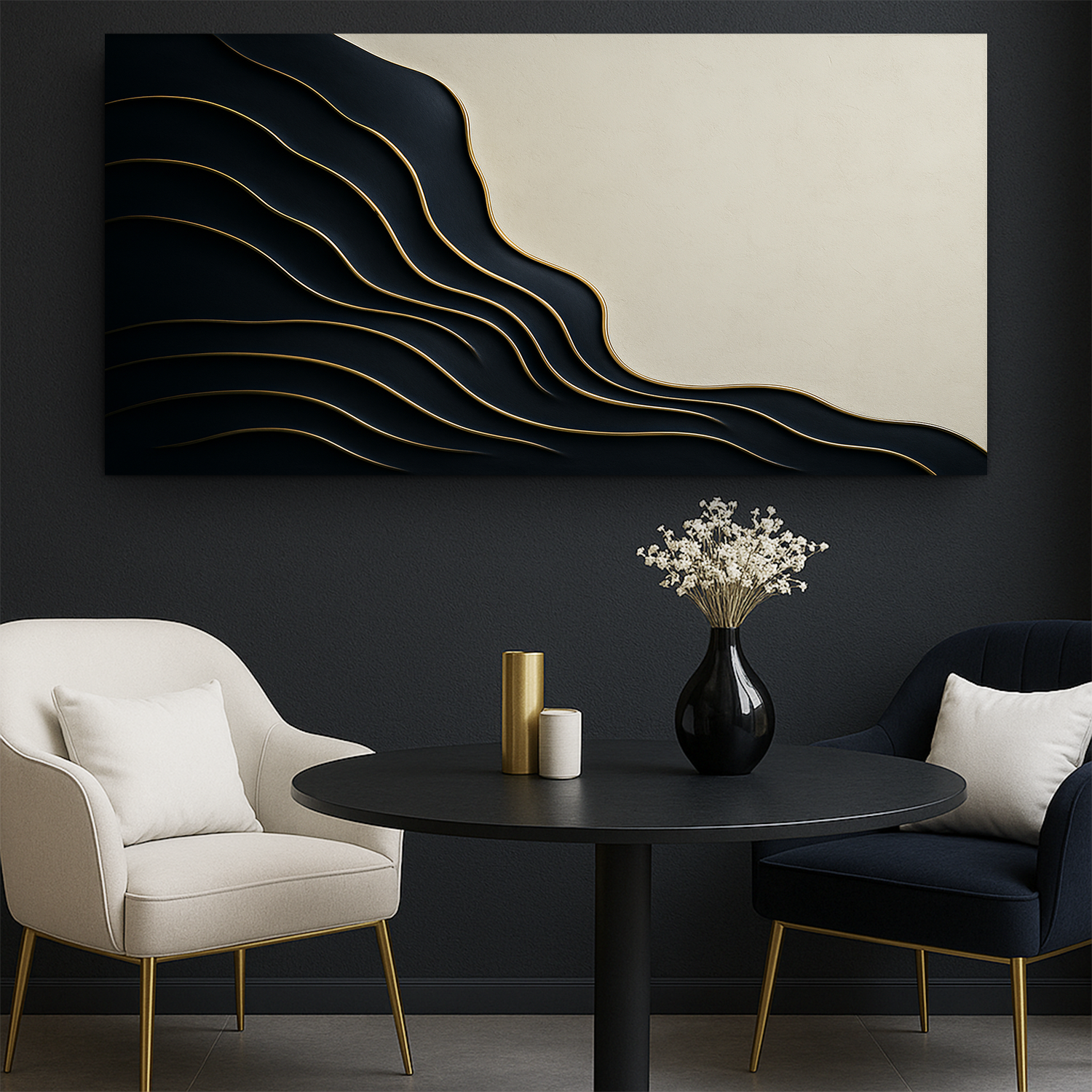 Black and Gold Minimalist Abstract Wall Art on sale at MyriadMart