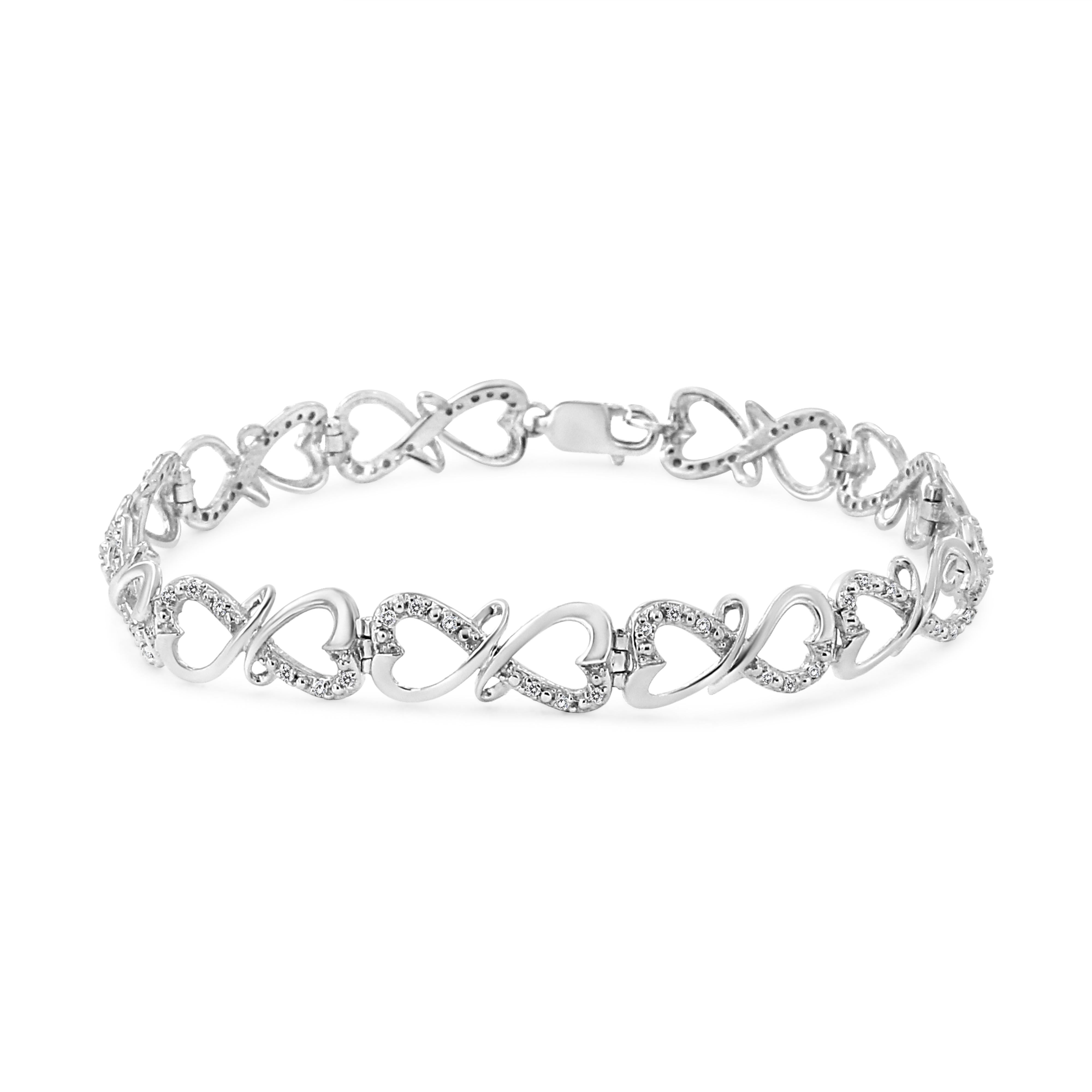 .925 Sterling Silver 1/3 Cttw Round-Cut Diamond Double Heart Infinity Link 7.25" Bracelet H-I Color, I3 Clarity on sale at MyriadMart