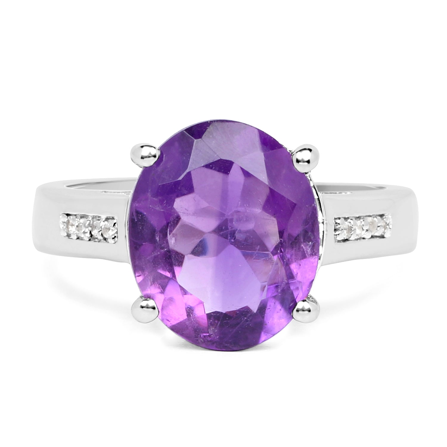3.84 Carat Genuine Amethyst and White Topaz .925 Sterling Silver Ring on sale at MyriadMart