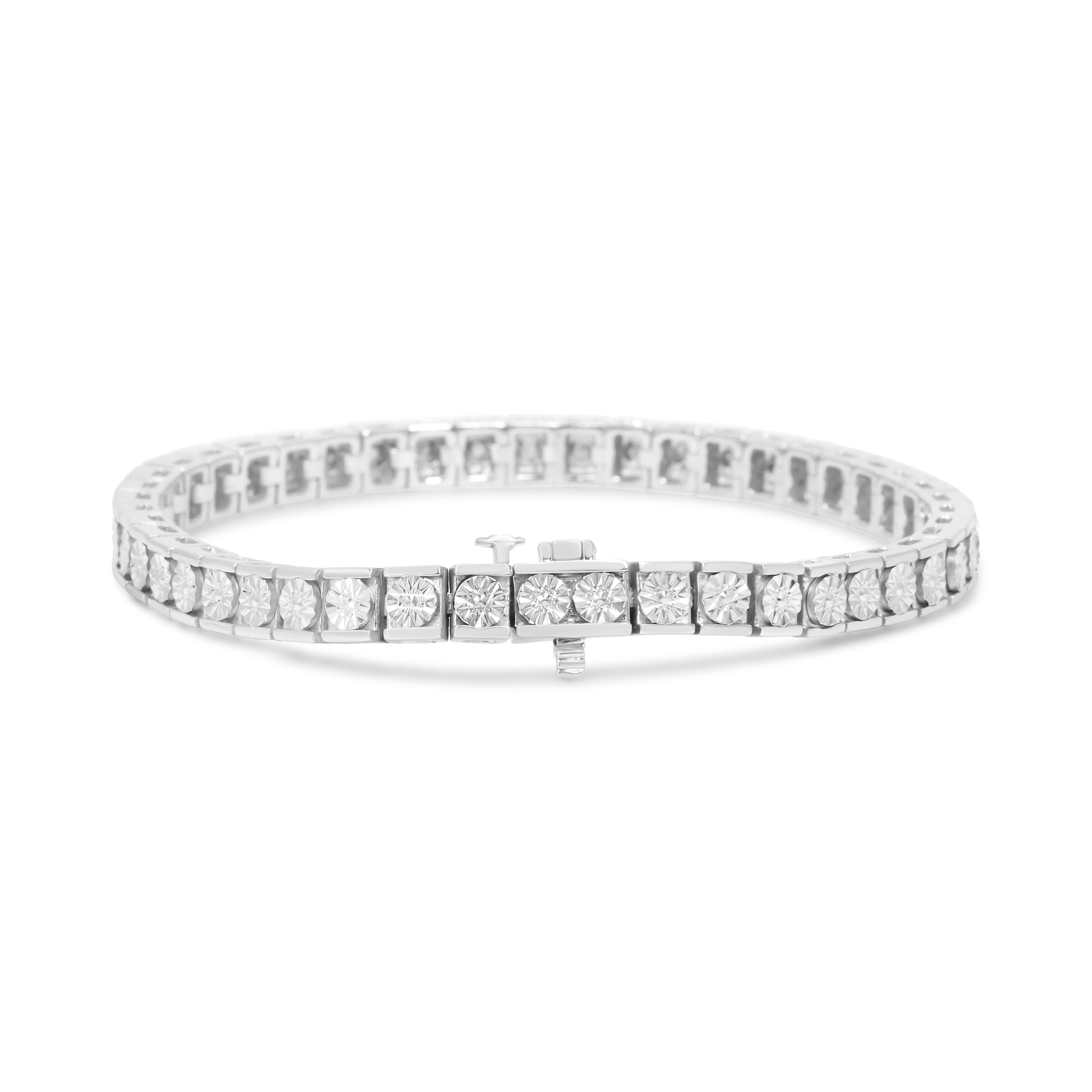 .925 Sterling Silver 1/4 Cttw Miracle Set Diamond and Bead Link 7.25" Tennis Bracelet I-J Color, I2-I3 Clarity on sale at MyriadMart