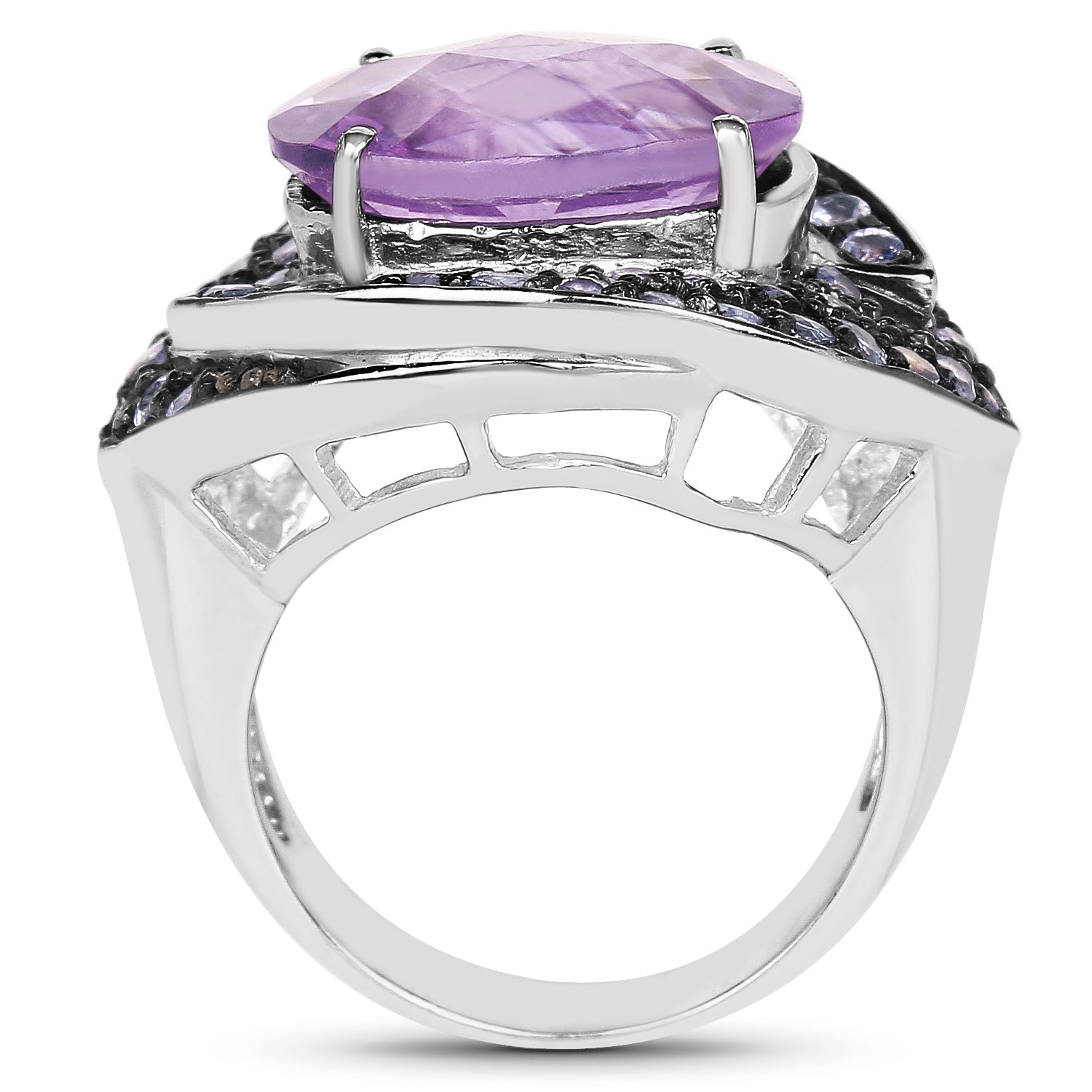 5.95 Carat Genuine Amethyst and Tanzanite .925 Sterling Silver Ring on sale at MyriadMart