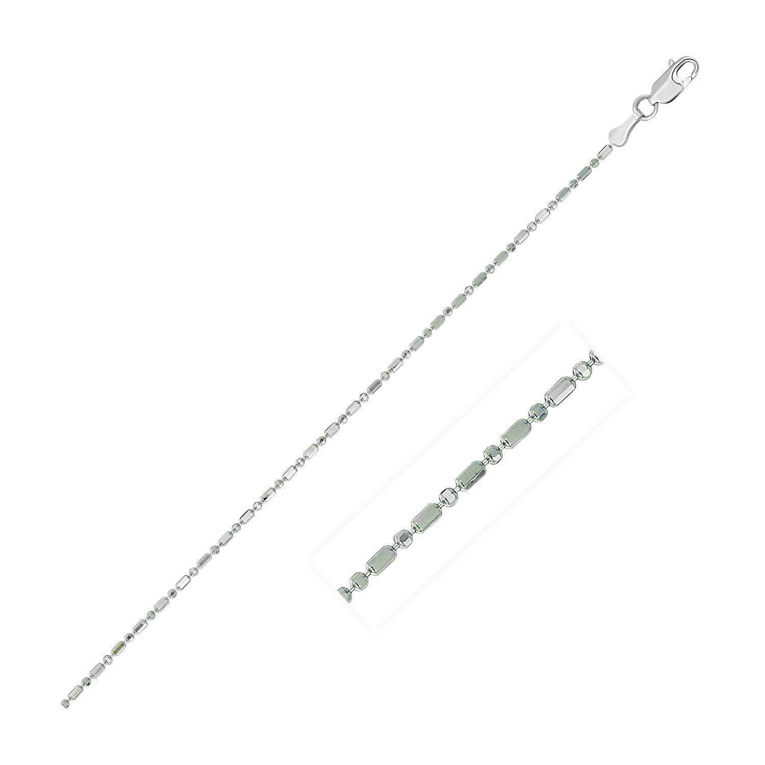 14k White Gold Diamond-Cut Bead Chain 1.0mm on sale at MyriadMart