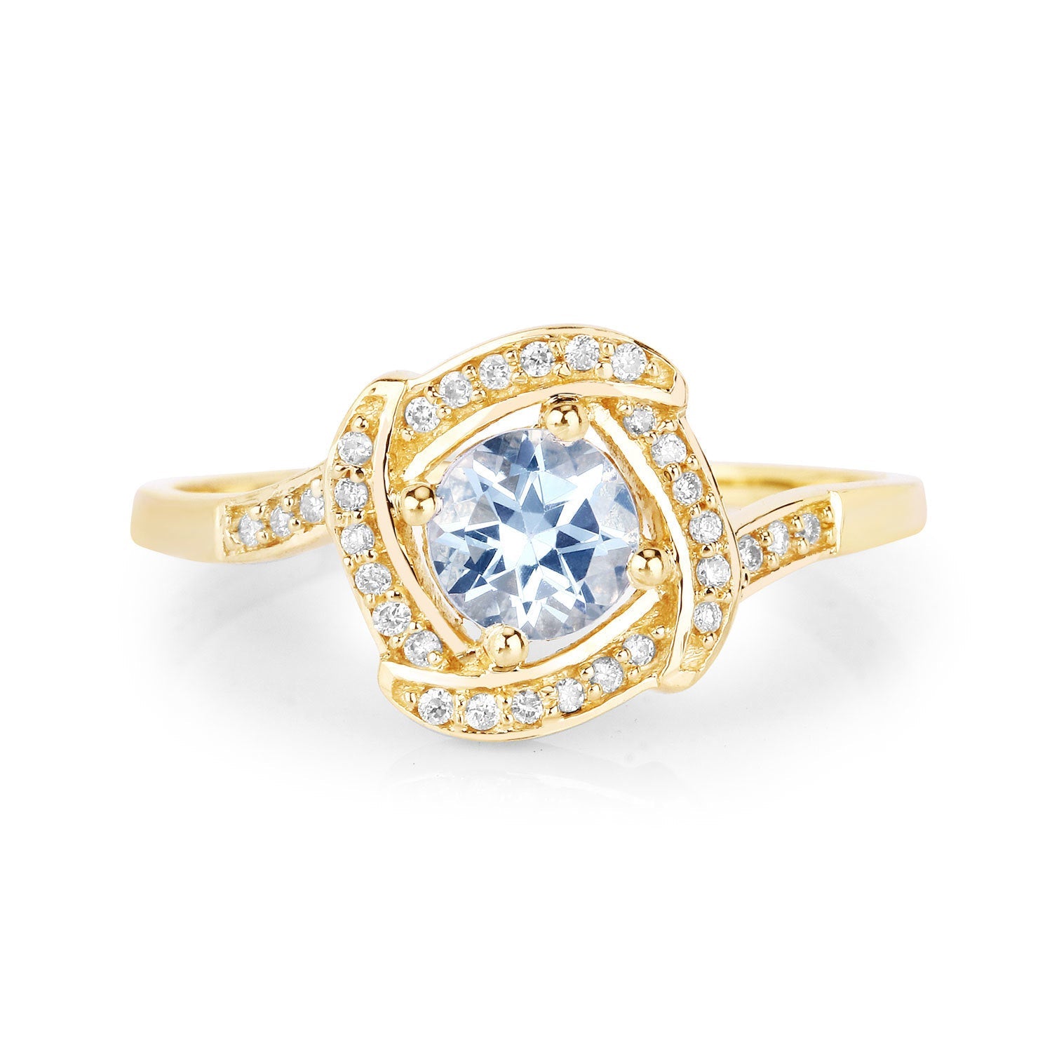 0.46 Carat Genuine Aquamarine and White Diamond 14K Yellow Gold Ring on sale at MyriadMart