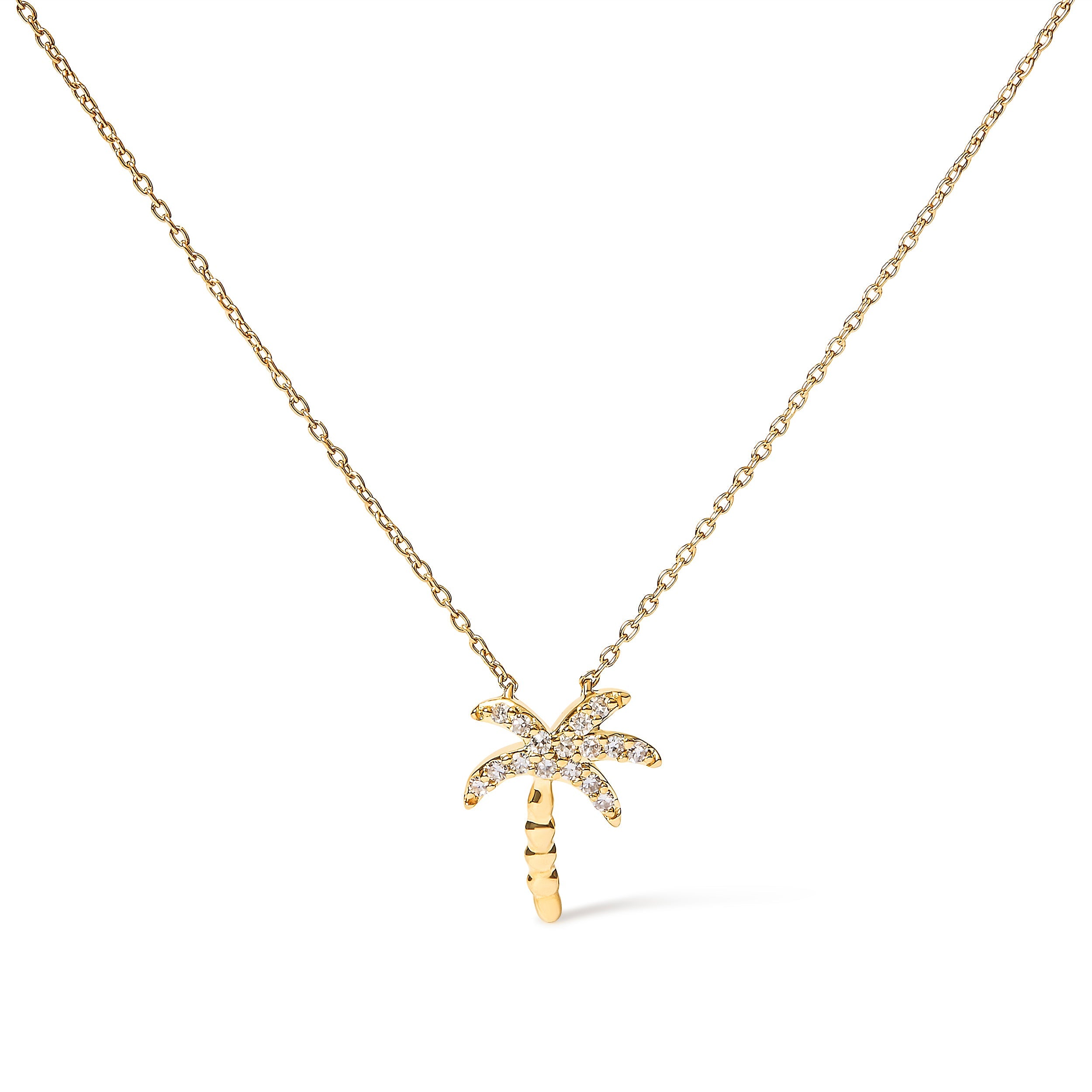 10K Yellow Gold 1/10 Cttw Round Diamond Palm Tree 18" Inch Pendant Necklace H-I Color, I1-I2 Clarity on sale at MyriadMart