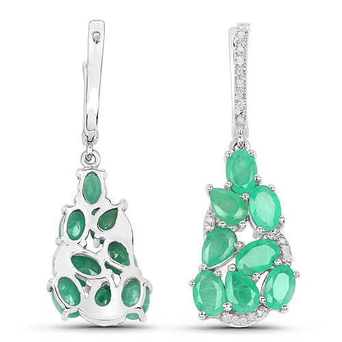 6.69 Carat Genuine Emerald and White Diamond .925 Sterling Silver Earrings on sale at MyriadMart