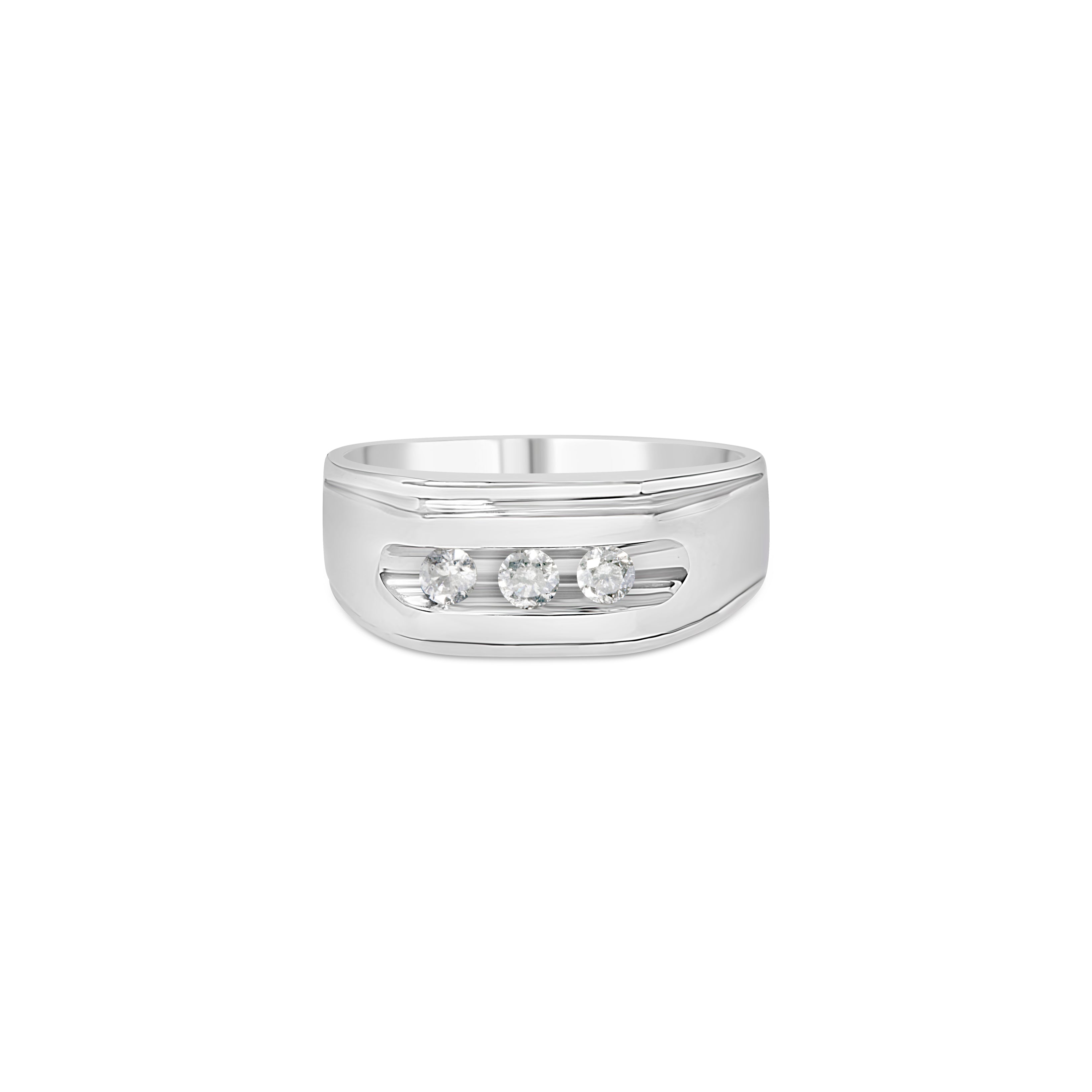 Men's .925 Sterling Silver 1/3 Cttw Diamond Channel Set 3 Stone Ring Band I-J Color, I3 Clarity - Ring Size 10 on sale at MyriadMart