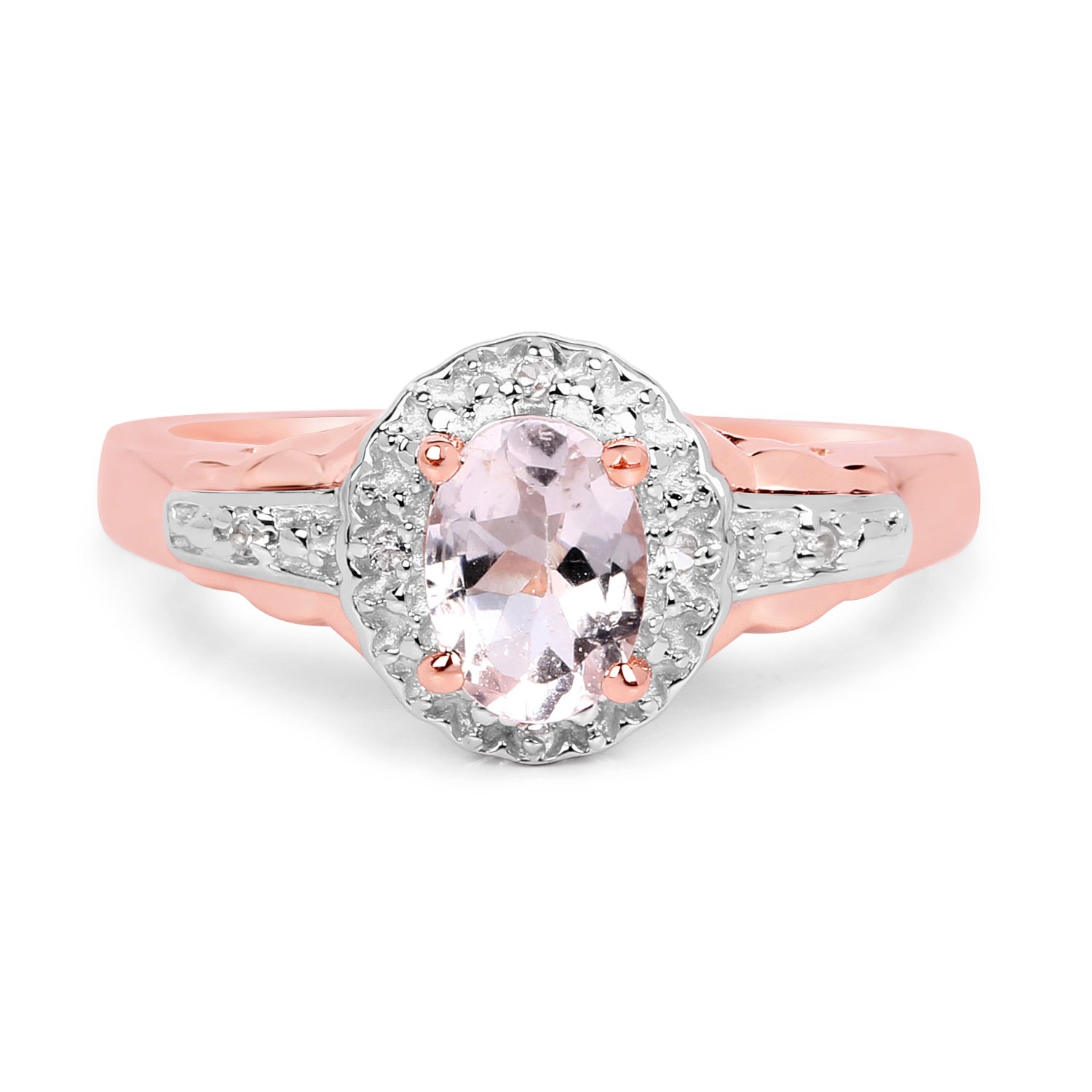 14K Rose Gold Plated 0.73 Carat Genuine Morganite & White Topaz .925 Sterling Silver Ring on sale at MyriadMart