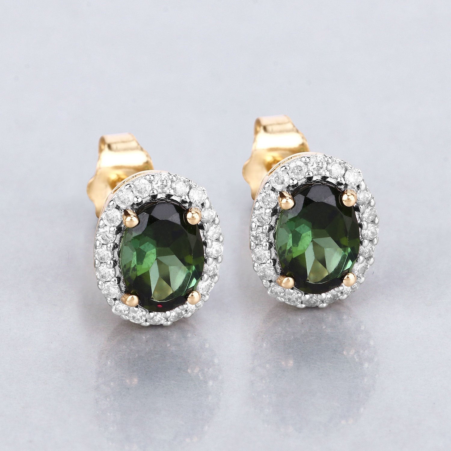 1.92 Carat Genuine Green Tourmaline and White Diamond 14K Yellow Gold Earrings on sale at MyriadMart