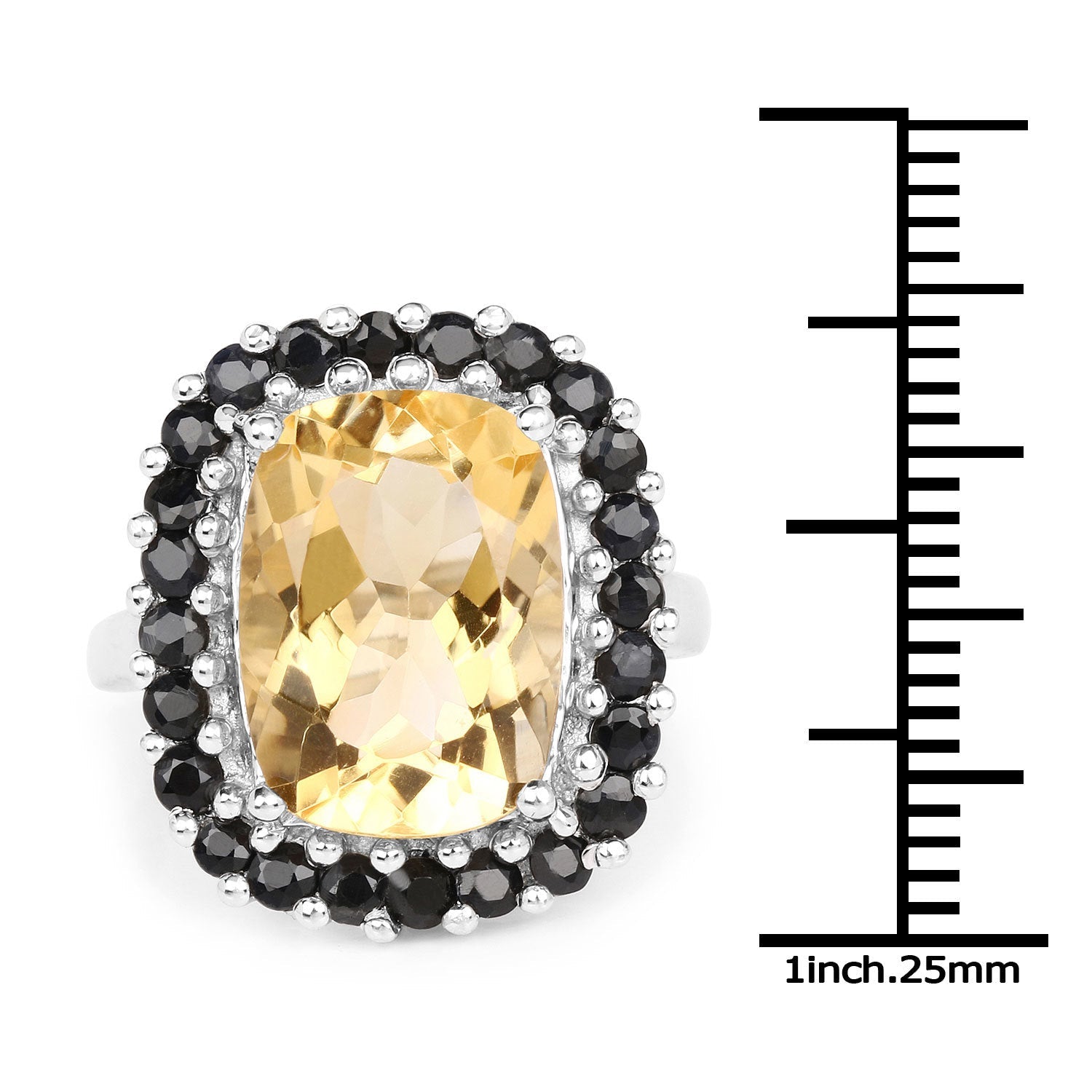 7.46 Carat Genuine Citrine and Black Spinel .925 Sterling Silver Ring on sale at MyriadMart