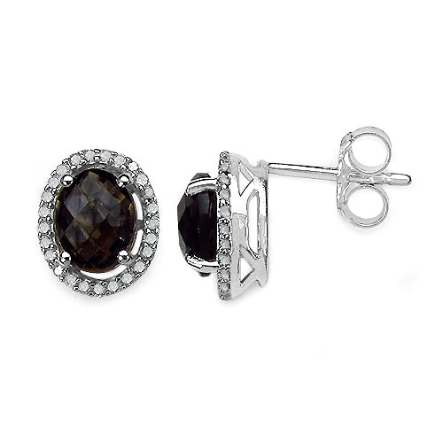 2.39 Carat Genuine White Diamond & Smoky Quartz .925 Sterling Silver Earrings on sale at MyriadMart