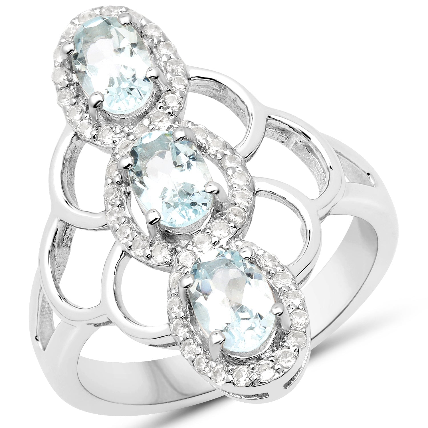 1.54 Carat Genuine Aquamarine and White Zircon .925 Sterling Silver Ring on sale at MyriadMart