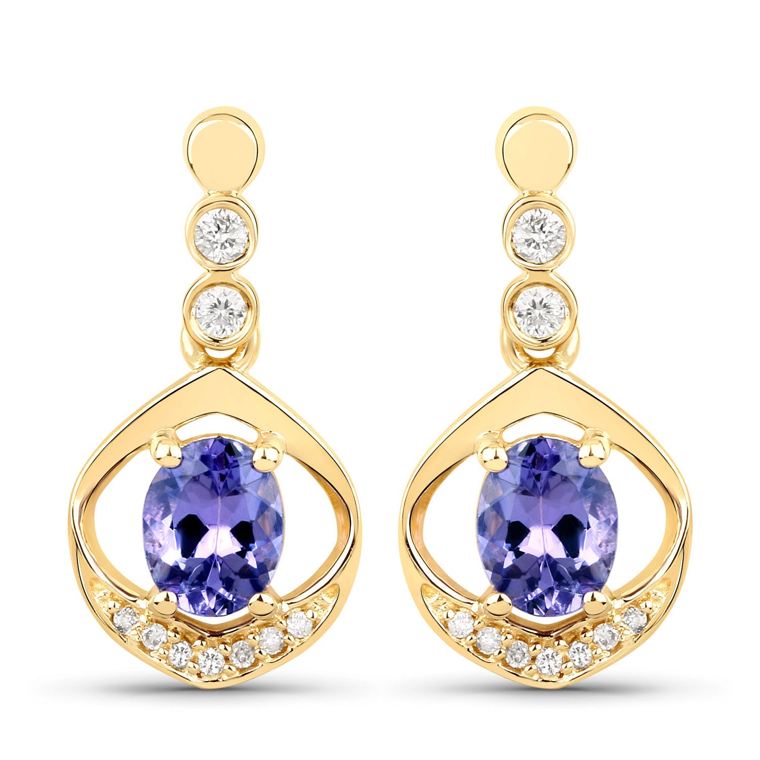 0.76 Carat Genuine Tanzanite and White Diamond 14K Yellow Gold Earrings on sale at MyriadMart