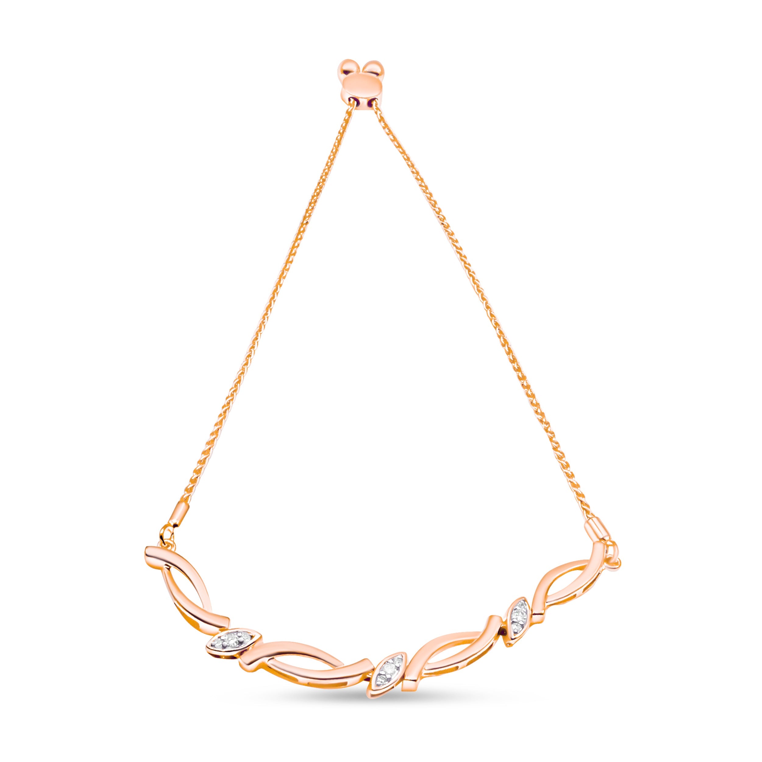 14K Rose Gold Plated .925 Sterling Silver 1/10 Cttw Diamond Alternating Swirl link Bolo Bracelet I-J Color, I2-I3 Clarity - 6" to 9" Adjustable on sale at MyriadMart