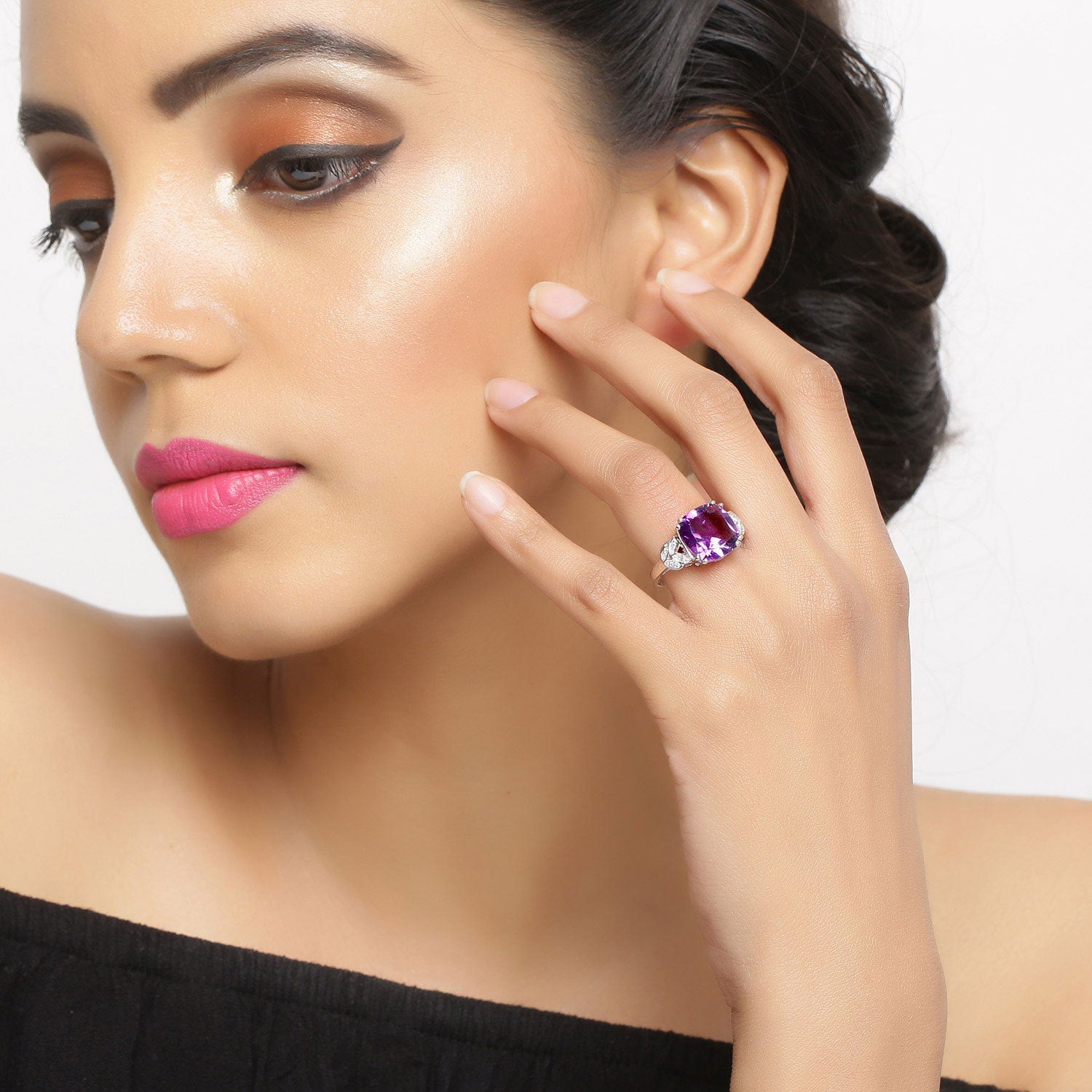 5.87 Carat Genuine Amethyst and White Diamond .925 Sterling Silver Ring on sale at MyriadMart