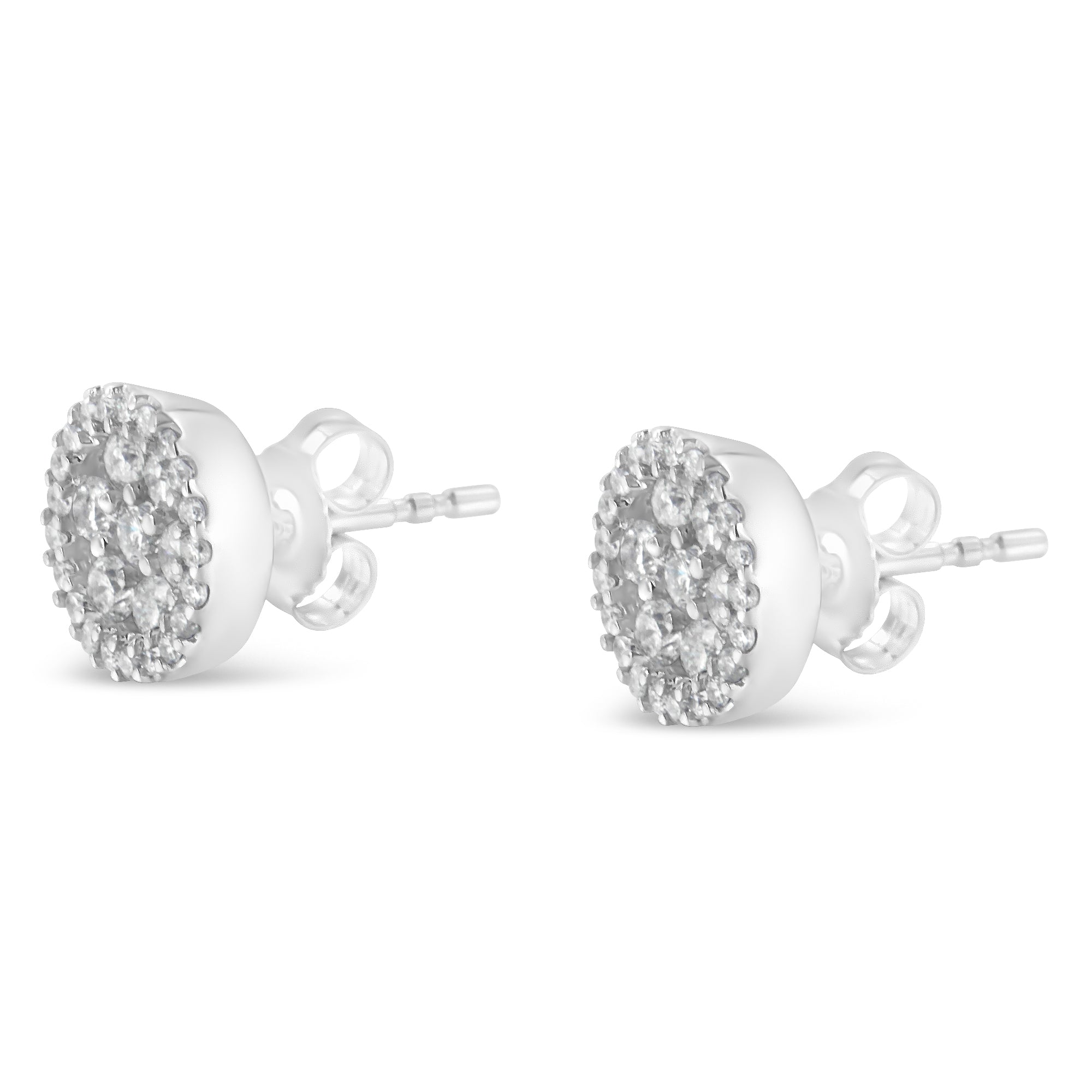 14K White Gold 1.0 Cttw Brilliant-Cut Diamond Halo-Style Cluster Round Button Stud Earrings H-I Color, I1-I2 Clarity on sale at MyriadMart