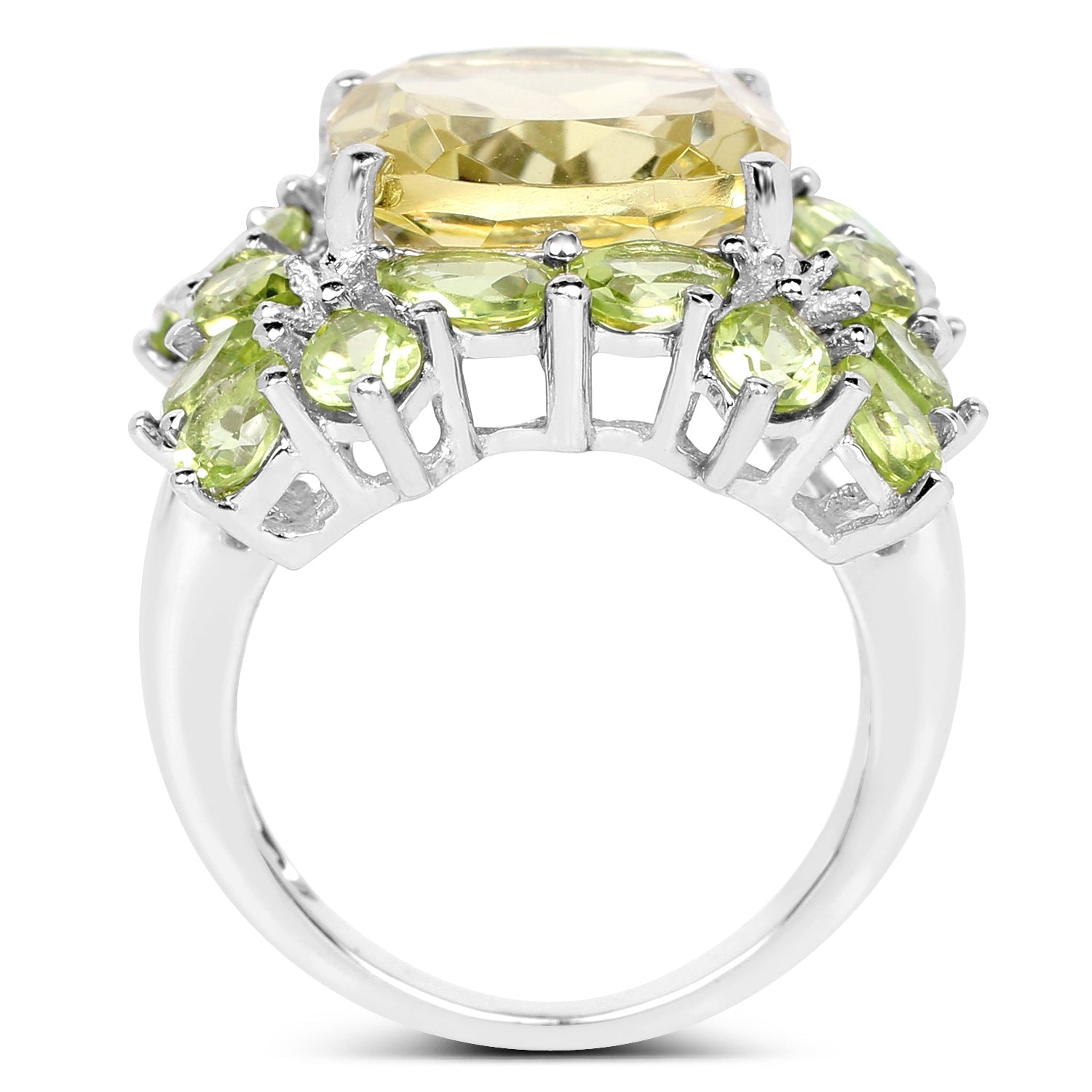 9.38 Carat Genuine Lemon Quartz & Peridot .925 Sterling Silver Ring on sale at MyriadMart
