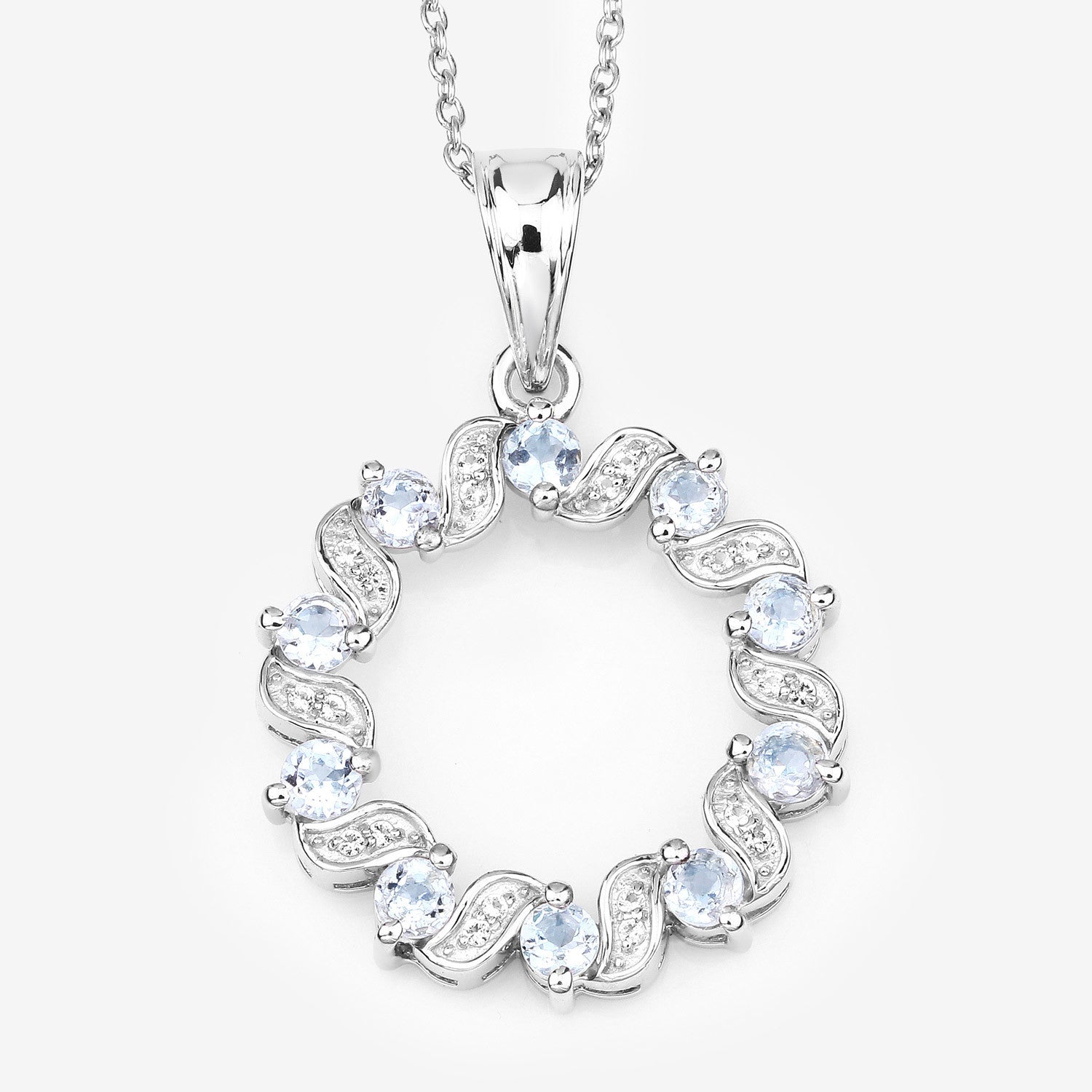 1.10 Carat Genuine Aquamarine and White Topaz .925 Sterling Silver Pendant on sale at MyriadMart