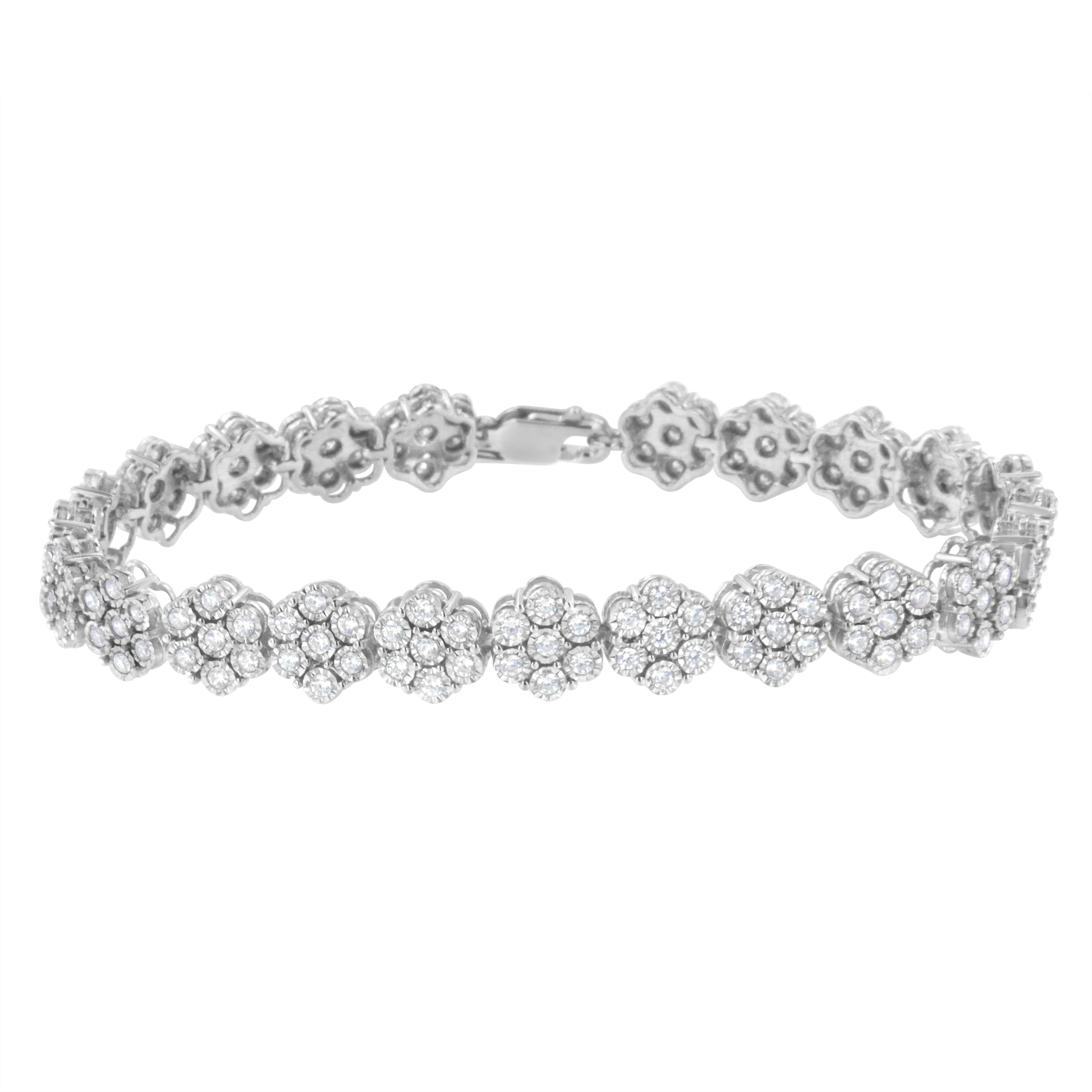 .925 Sterling Silver 2.0 cttw Diamond 7 Stone Floral Cluster Link Bracelet I-J Color, I3 Clarity -7.25" on sale at MyriadMart