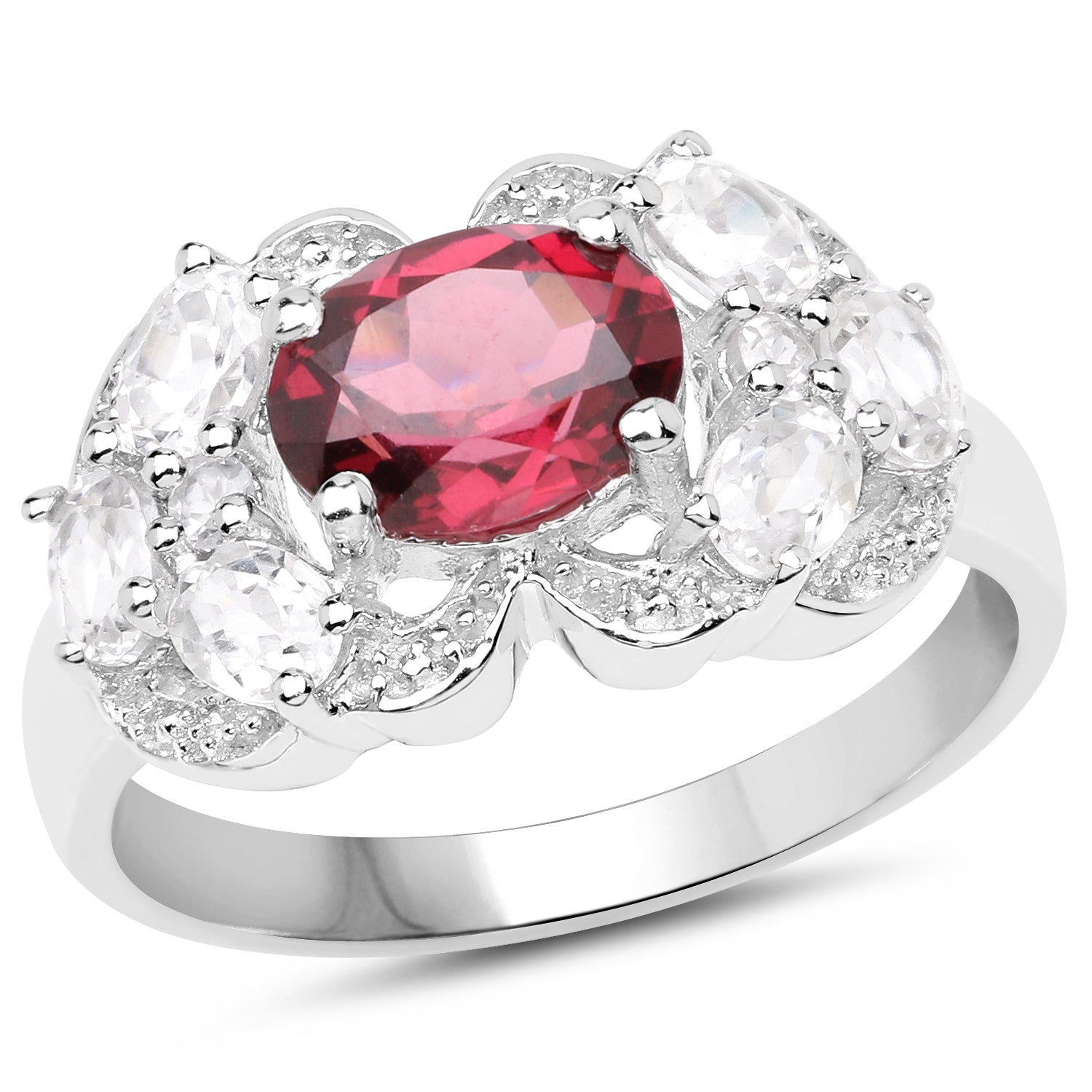 3.16 Carat Genuine Rhodolite and White Zircon .925 Sterling Silver Ring on sale at MyriadMart