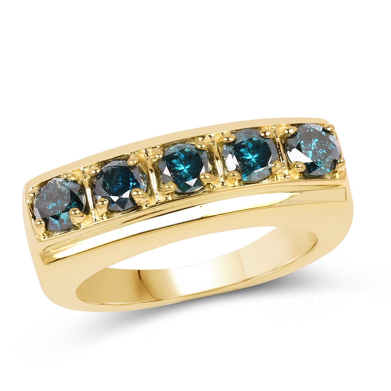 14K Yellow Gold Plated 1.25 Carat Genuine Blue Diamond .925 Sterling Silver Ring on sale at MyriadMart