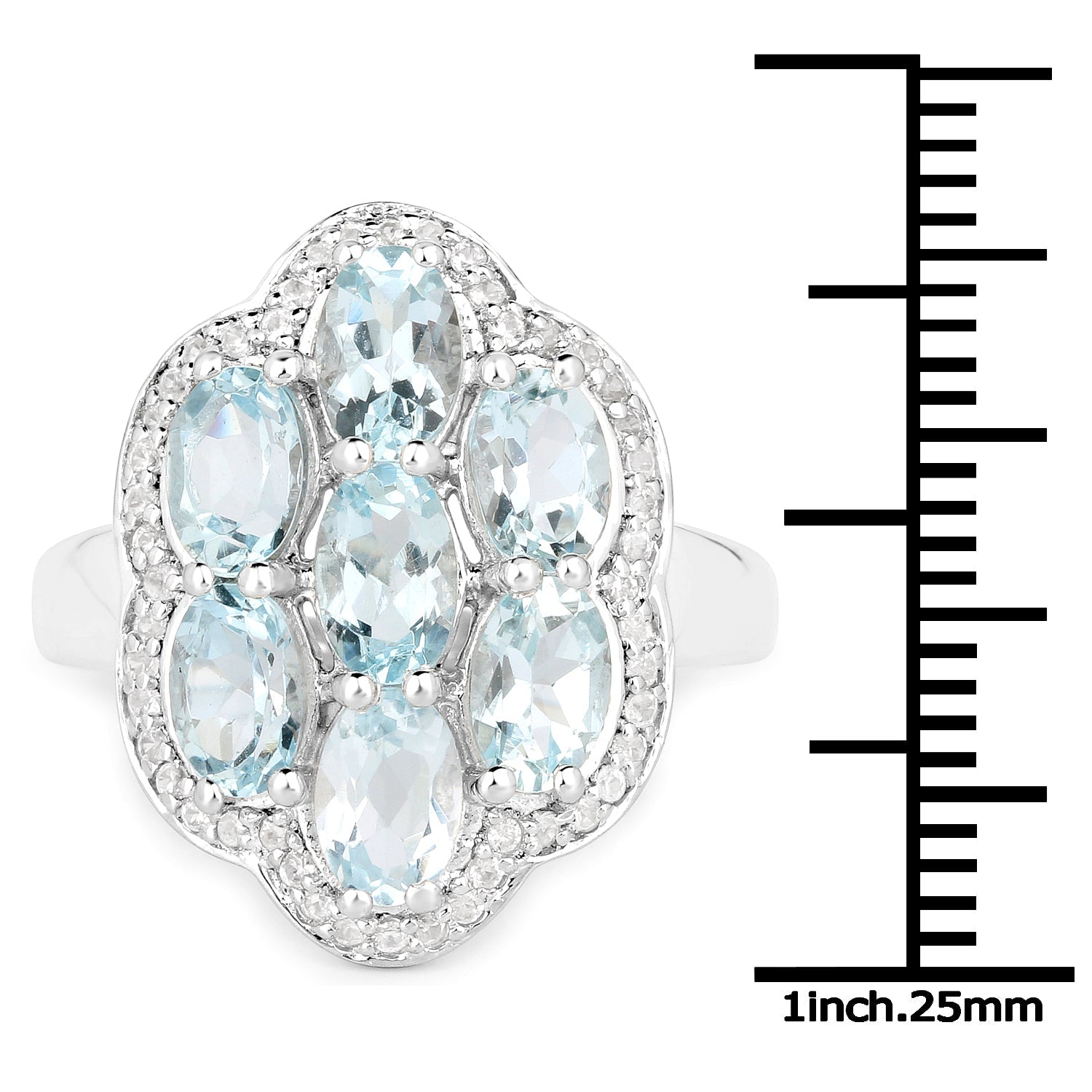 3.09 Carat Genuine Aquamarine and White Zircon .925 Sterling Silver Ring on sale at MyriadMart