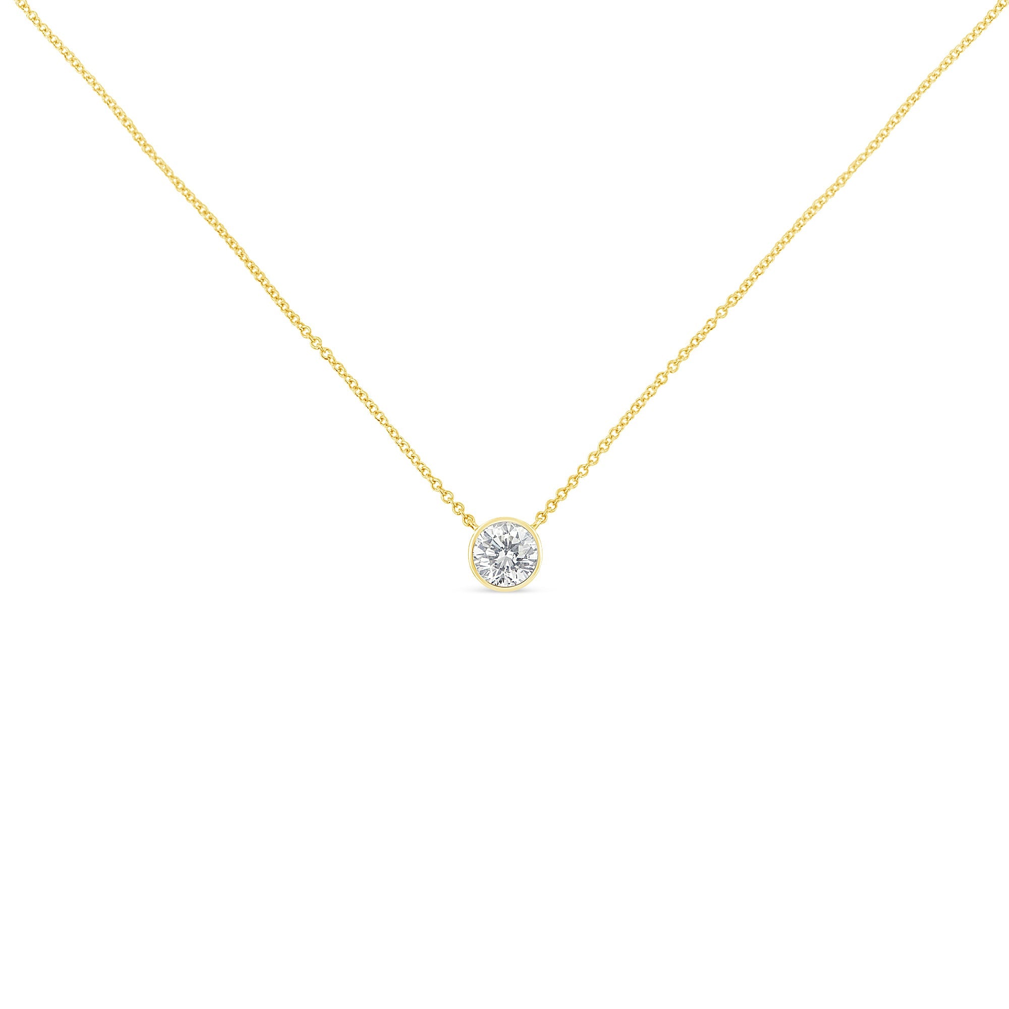 10K Yellow Gold 1/2 Carat Round Brilliant-Cut Diamond Modern Bezel-Set Solitaire 16"-18" Pendant Necklace H-I Color, SI2-I1 Clarity on sale at MyriadMart