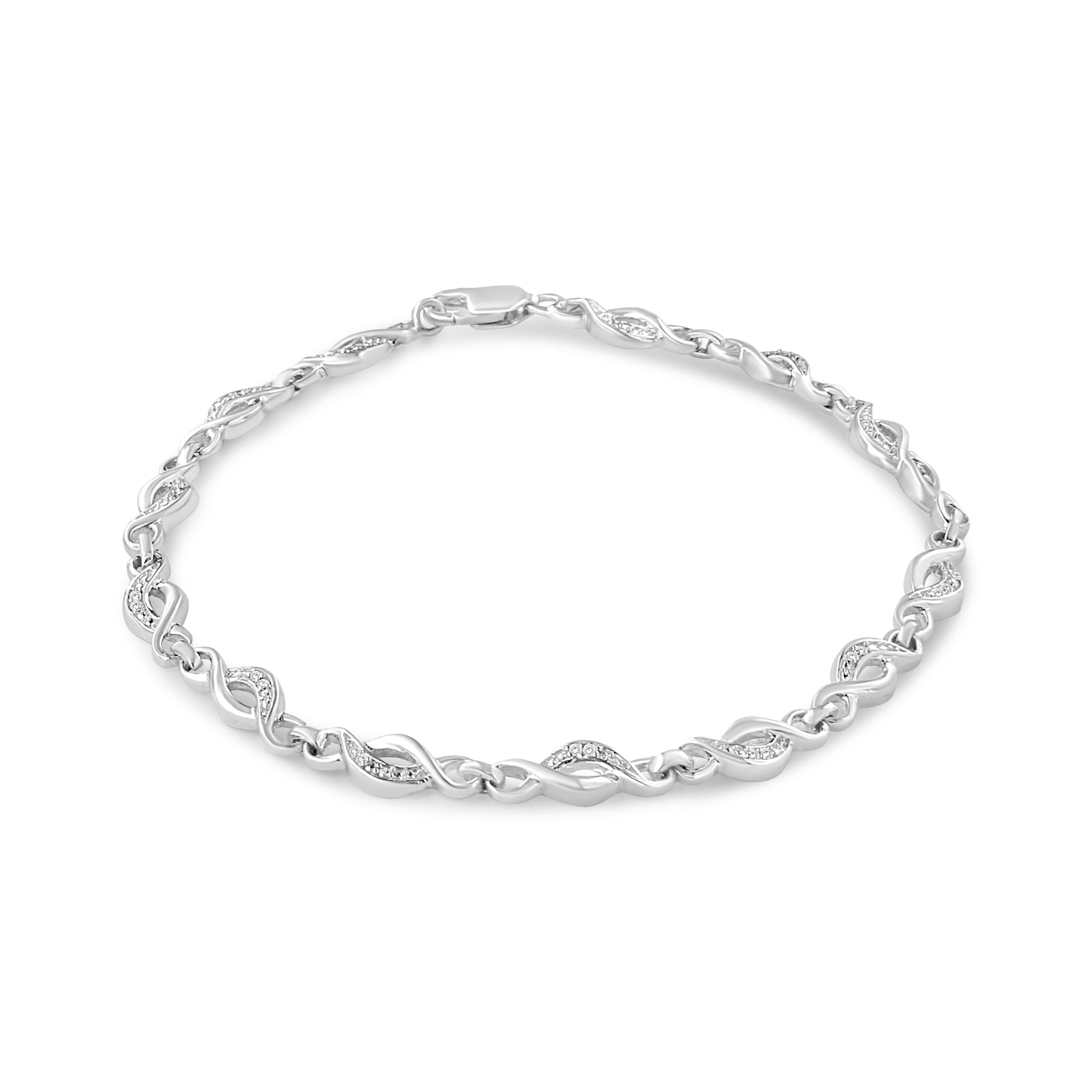 .925 Sterling Silver Prong Set Diamond Accent Curved Spiral Link Bracelet I-J Color, I3 Clarity - 7.25" on sale at MyriadMart