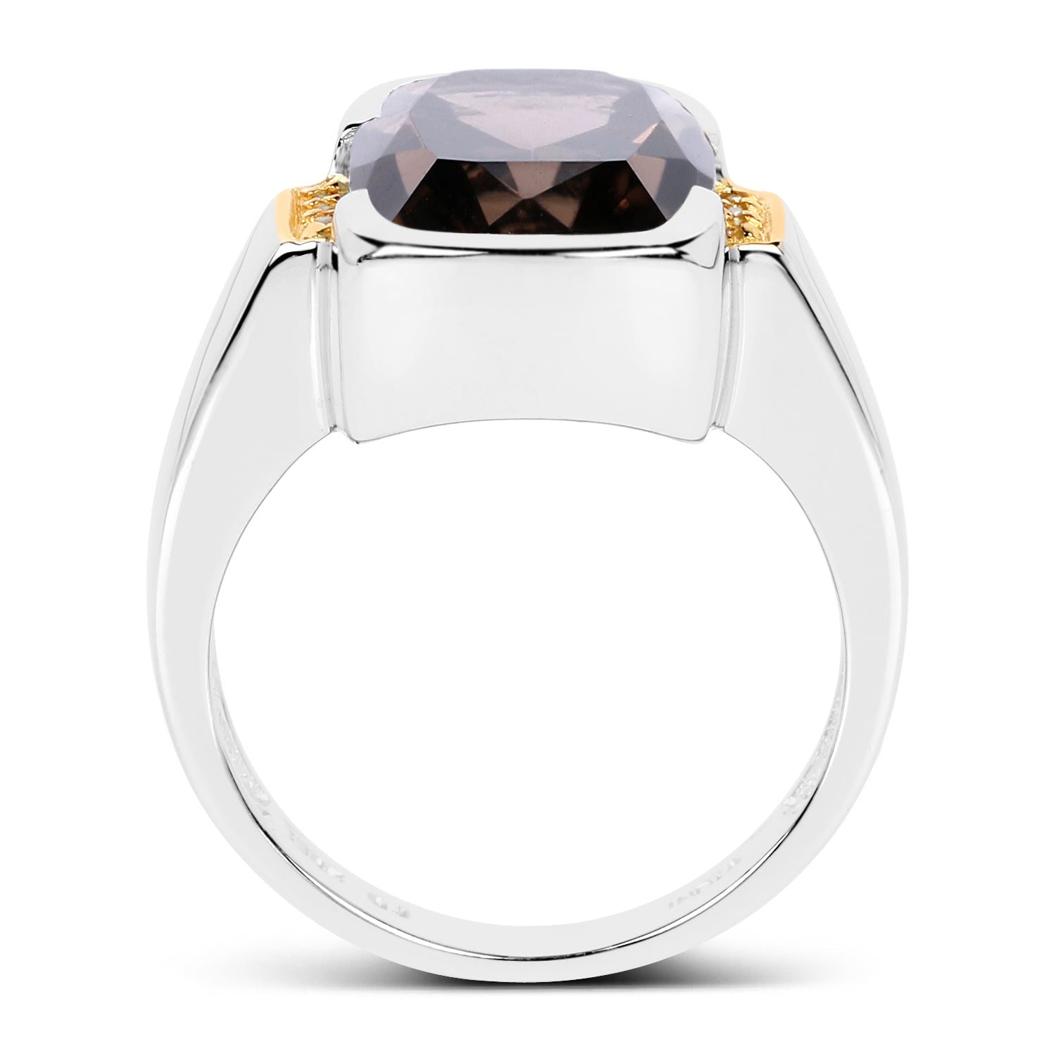 Two Tone Plated 5.51 Carat Genuine Smoky Quartz and White Topaz .925 Sterling Silver Ring on sale at MyriadMart