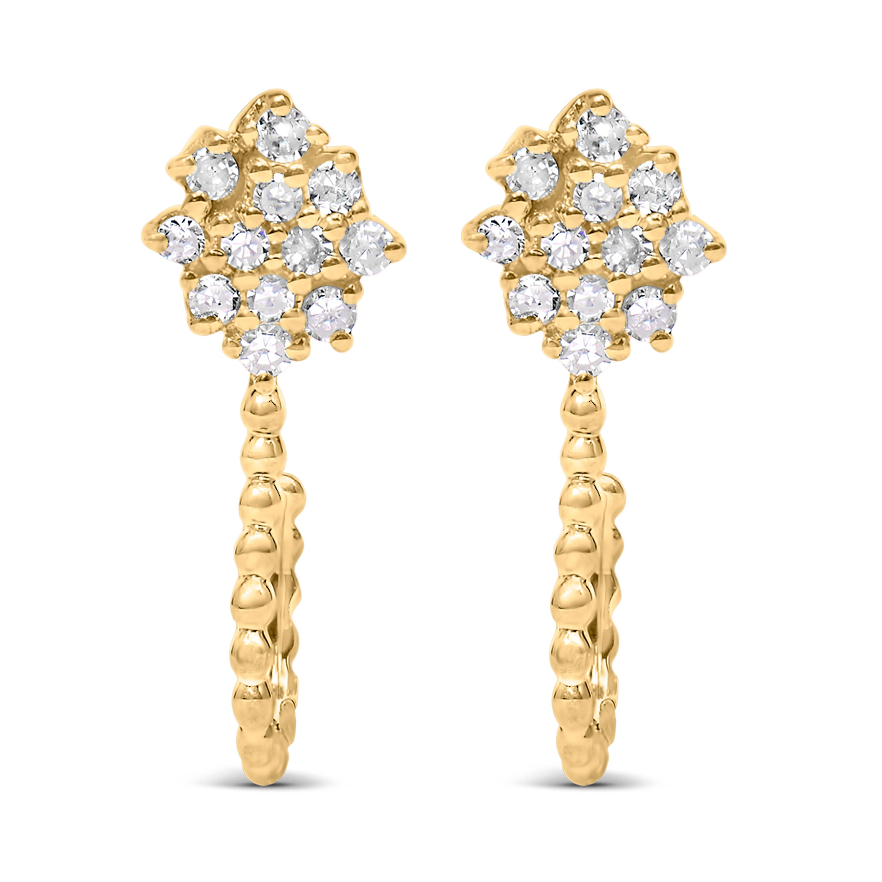 14K Yellow Gold Plated .925 Sterling Silver 1/10 Cttw Diamond Floral Cluster and Beaded Hoop Stud Earrings H-I Color, I1-I2 Clarity on sale at MyriadMart