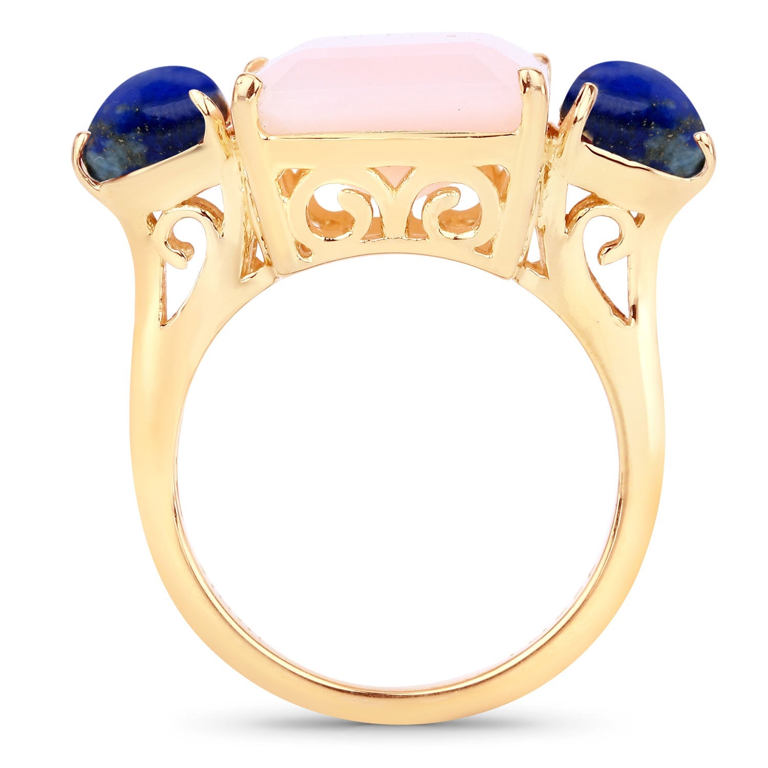 12.18 Carat Genuine Pink Opal and Lapis .925 Sterling Silver Ring on sale at MyriadMart