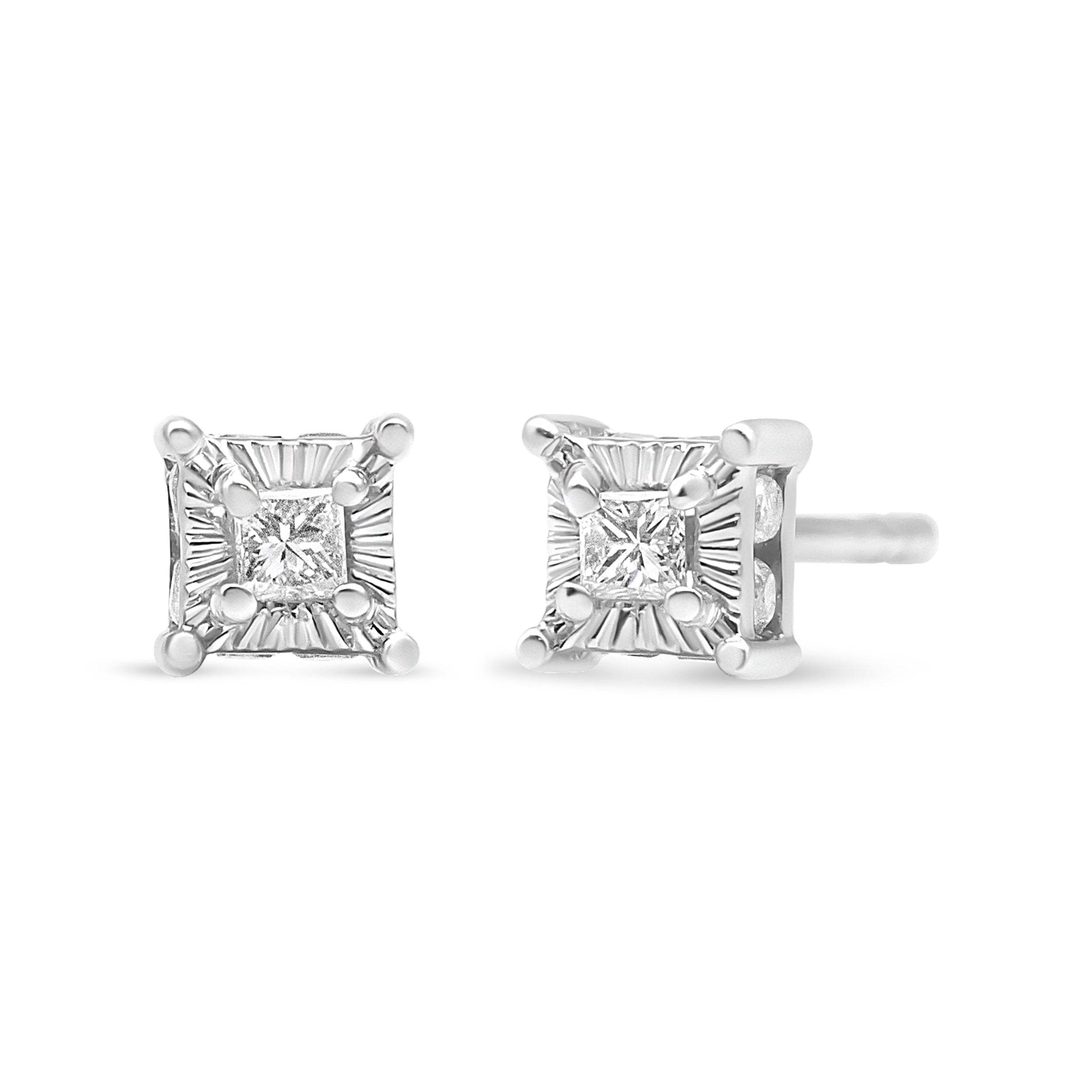 .925 Sterling Silver 1/4 Cttw Miracle Set Princess-Cut Diamond Solitaire Stud Earrings with Hidden Halo I-J Color, SI2-I1 Clarity on sale at MyriadMart
