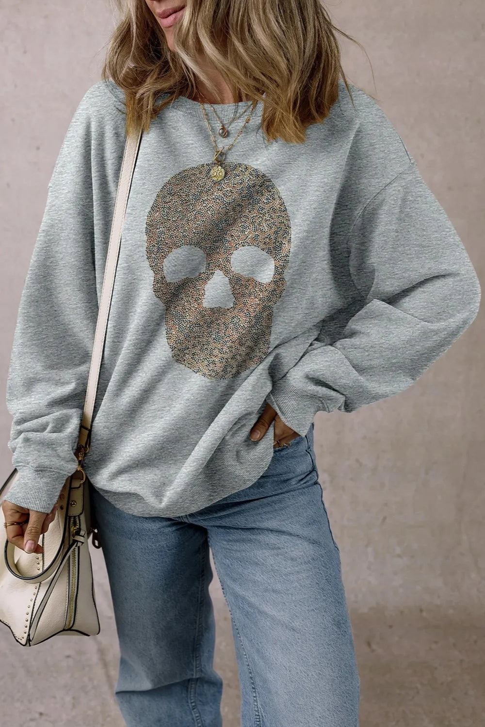 Skull Round Neck Long Sleeve Sweatshirt - MyriadMart